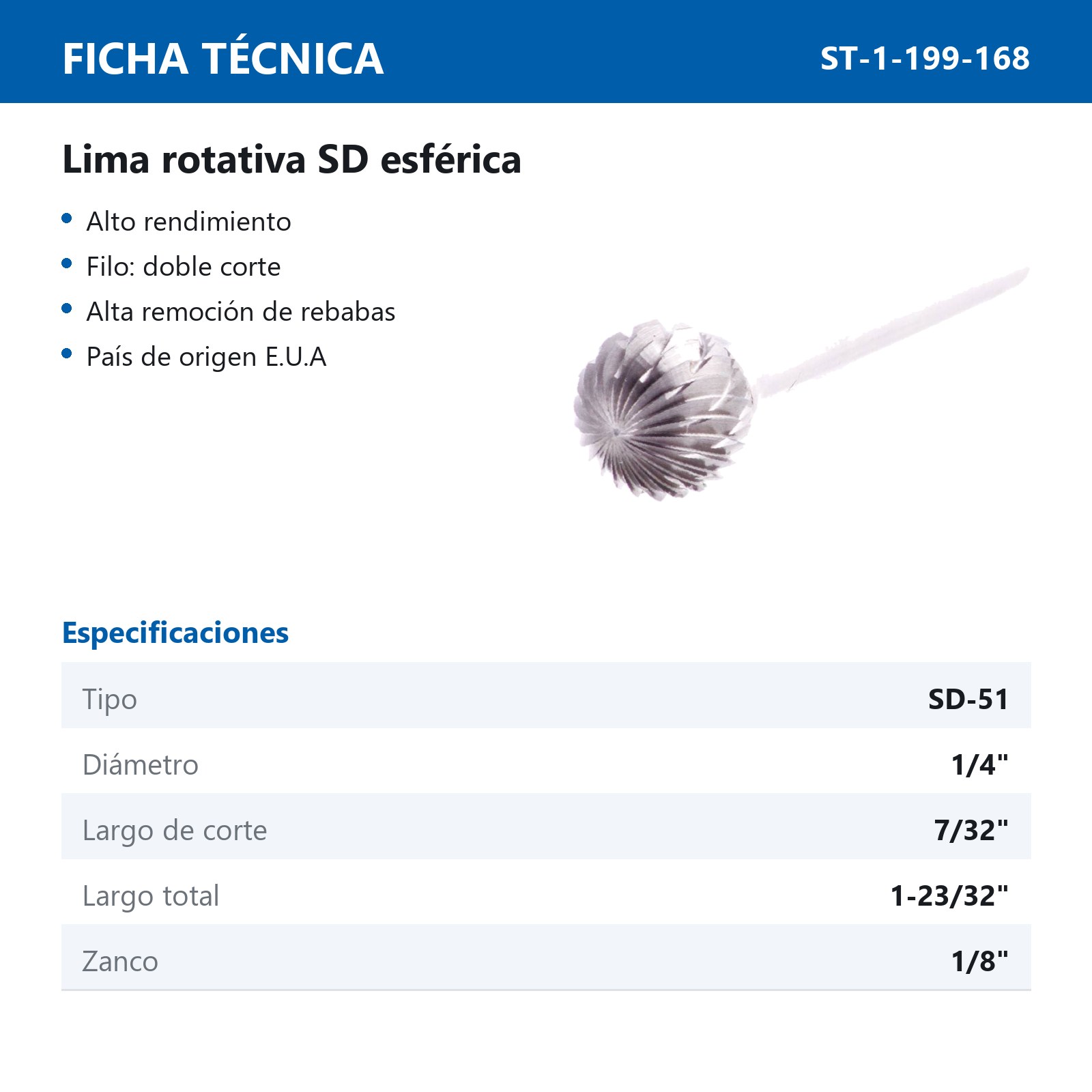 LIMA ROTATIVA SD-51 1/4" DOBLE CORTE - Imagen 2