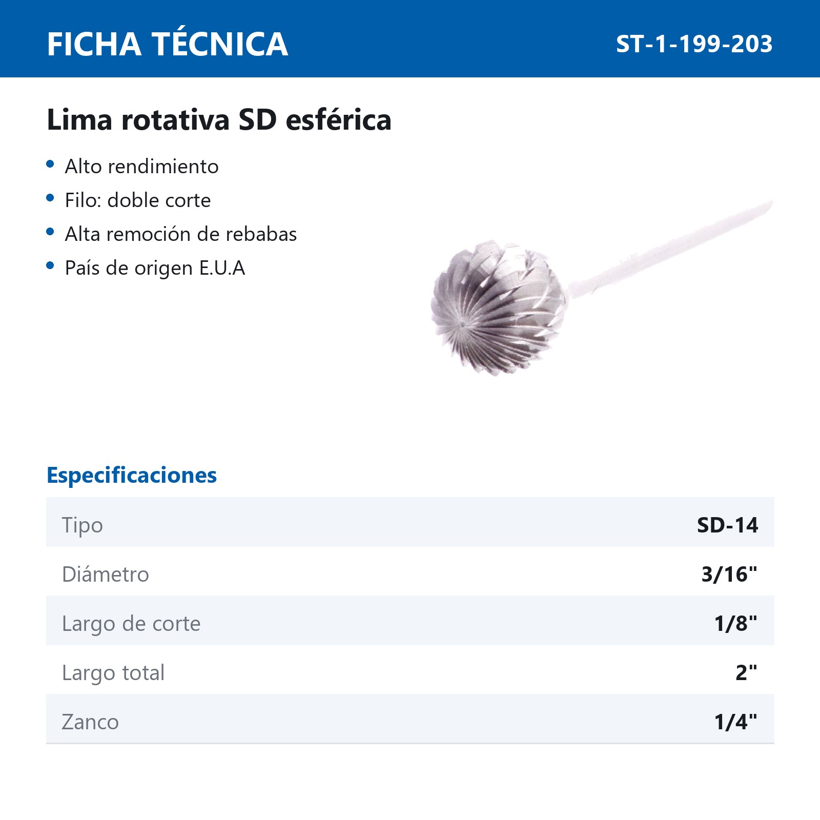 LIMA ROTATIVA SD-14 3/16" DOBLE CORTE - Imagen 2