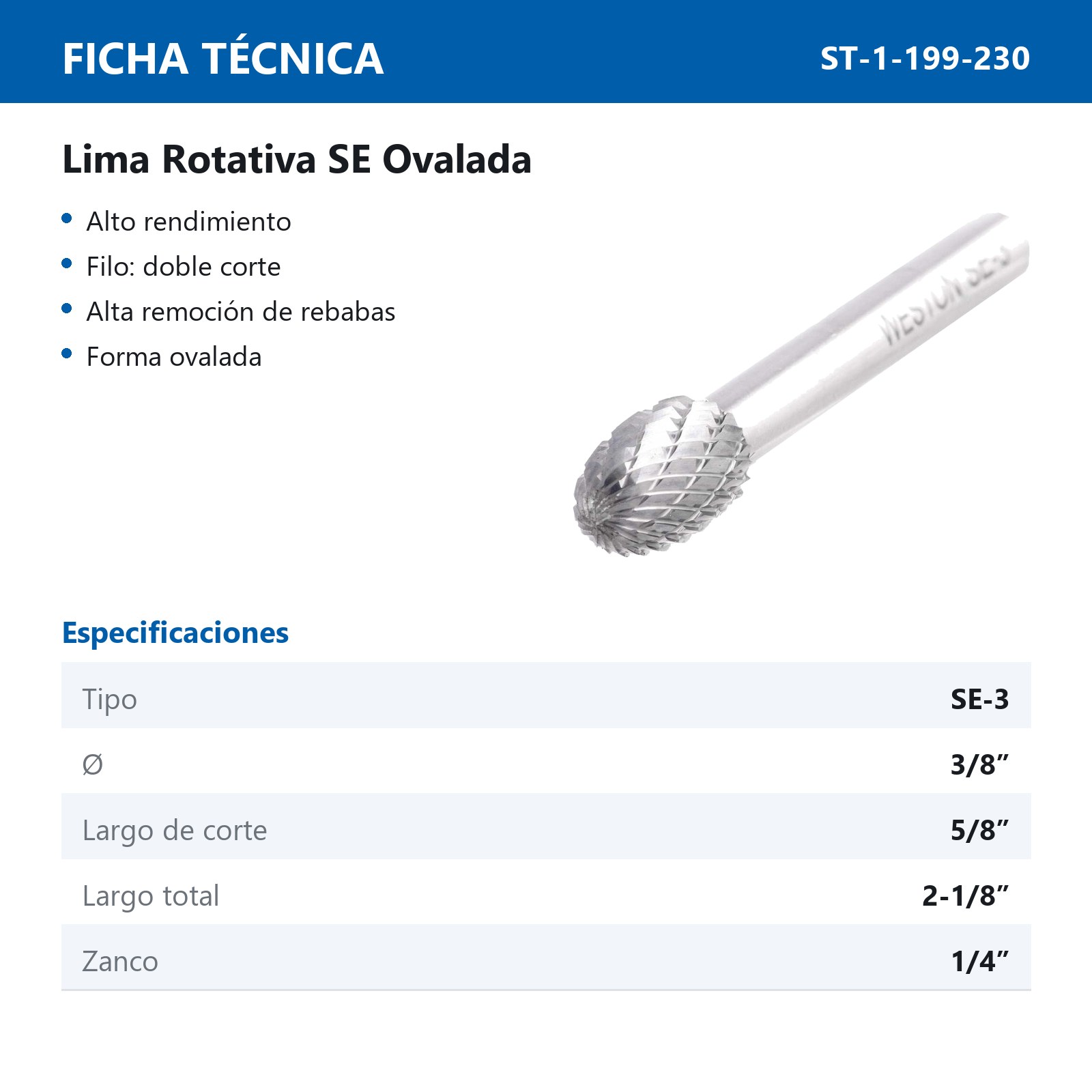 LIMA ROTATIVA SE-3 3/8" DOBLE CORTE - Imagen 2