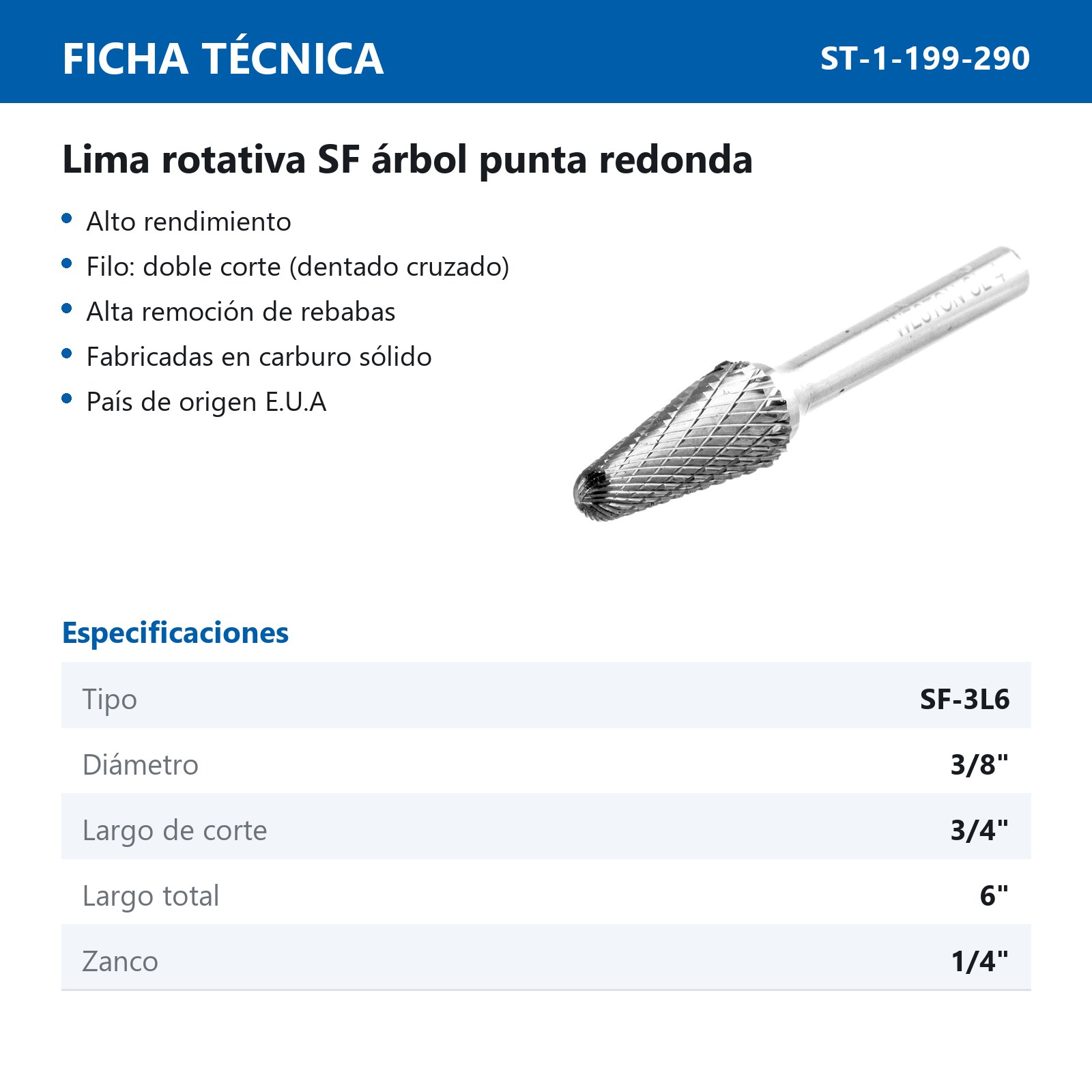 LIMA ROTATIVA SF-3 3/8"X6" DOBLE CORTE - Imagen 2