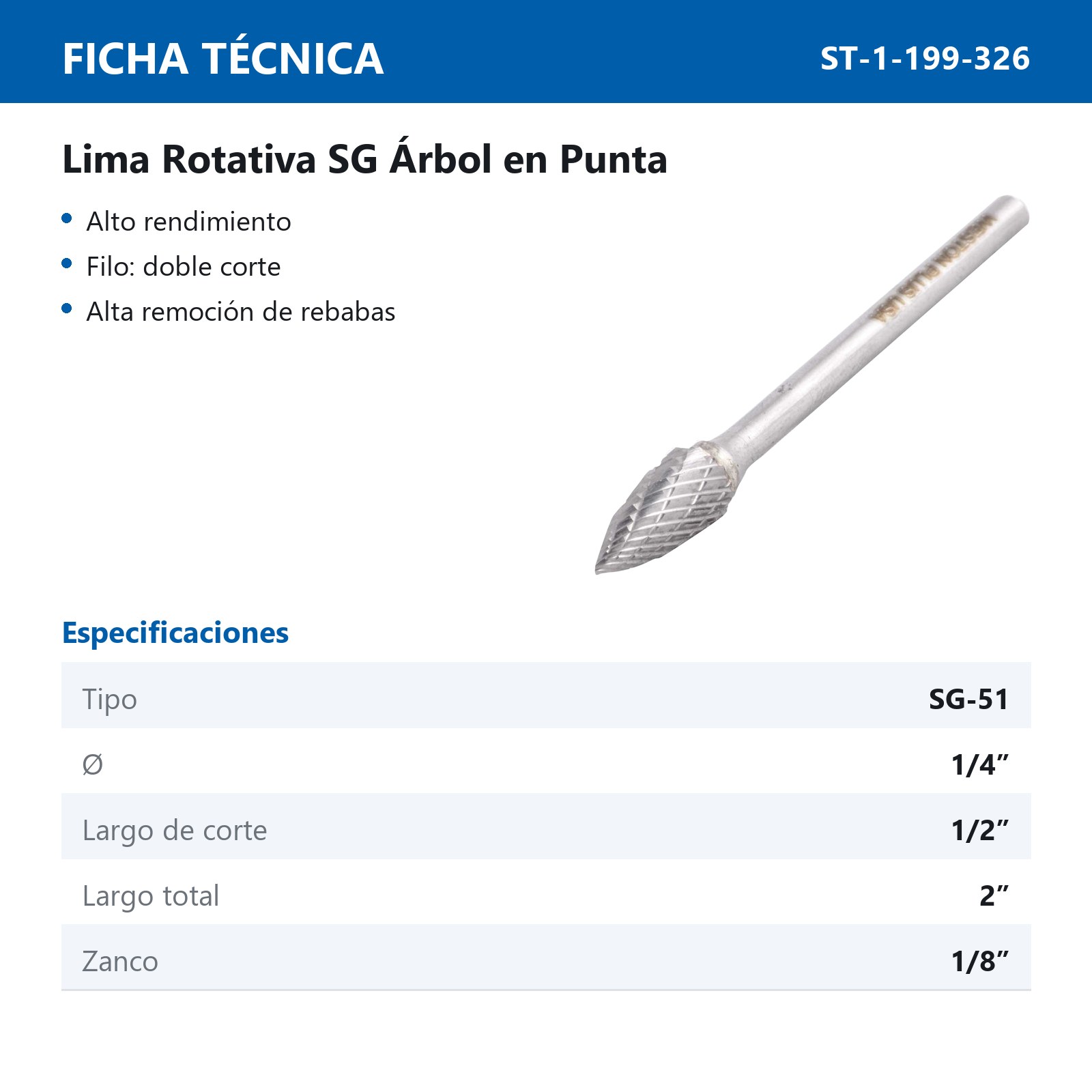 LIMA ROTATIVA SG-51 1/4" DOBLE CORTE - Imagen 2