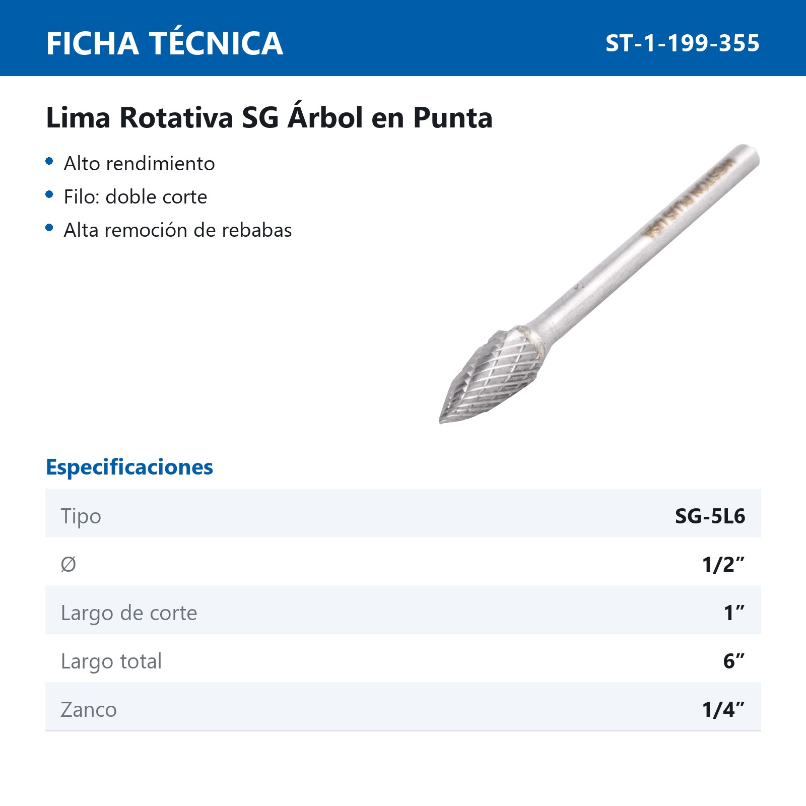 LIMA ROTATIVA SG-5 1/2" X 6 DOBLE CORTE - Imagen 2