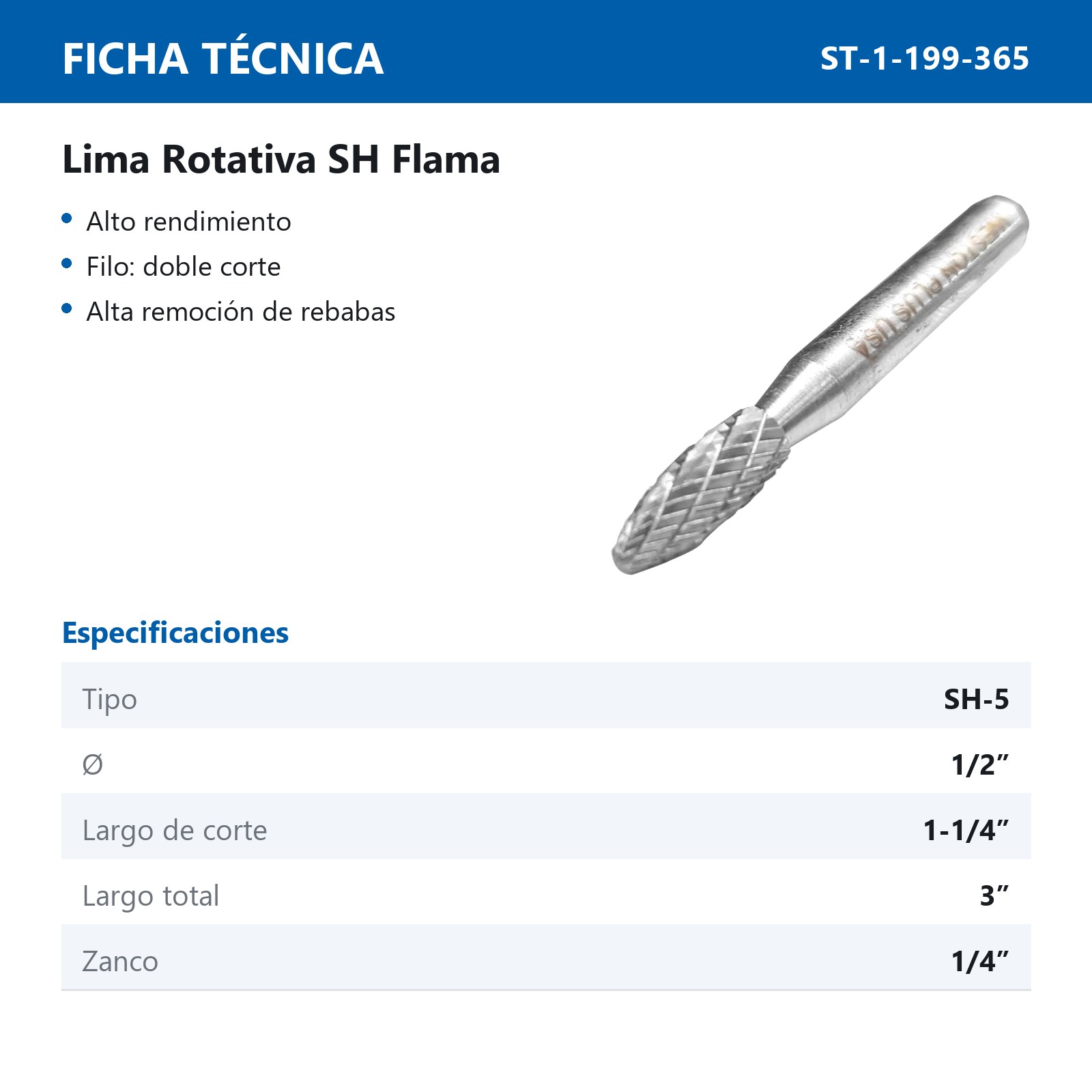 LIMA ROTATIVA SH-5 1/2" DOBLE CORTE - Imagen 2