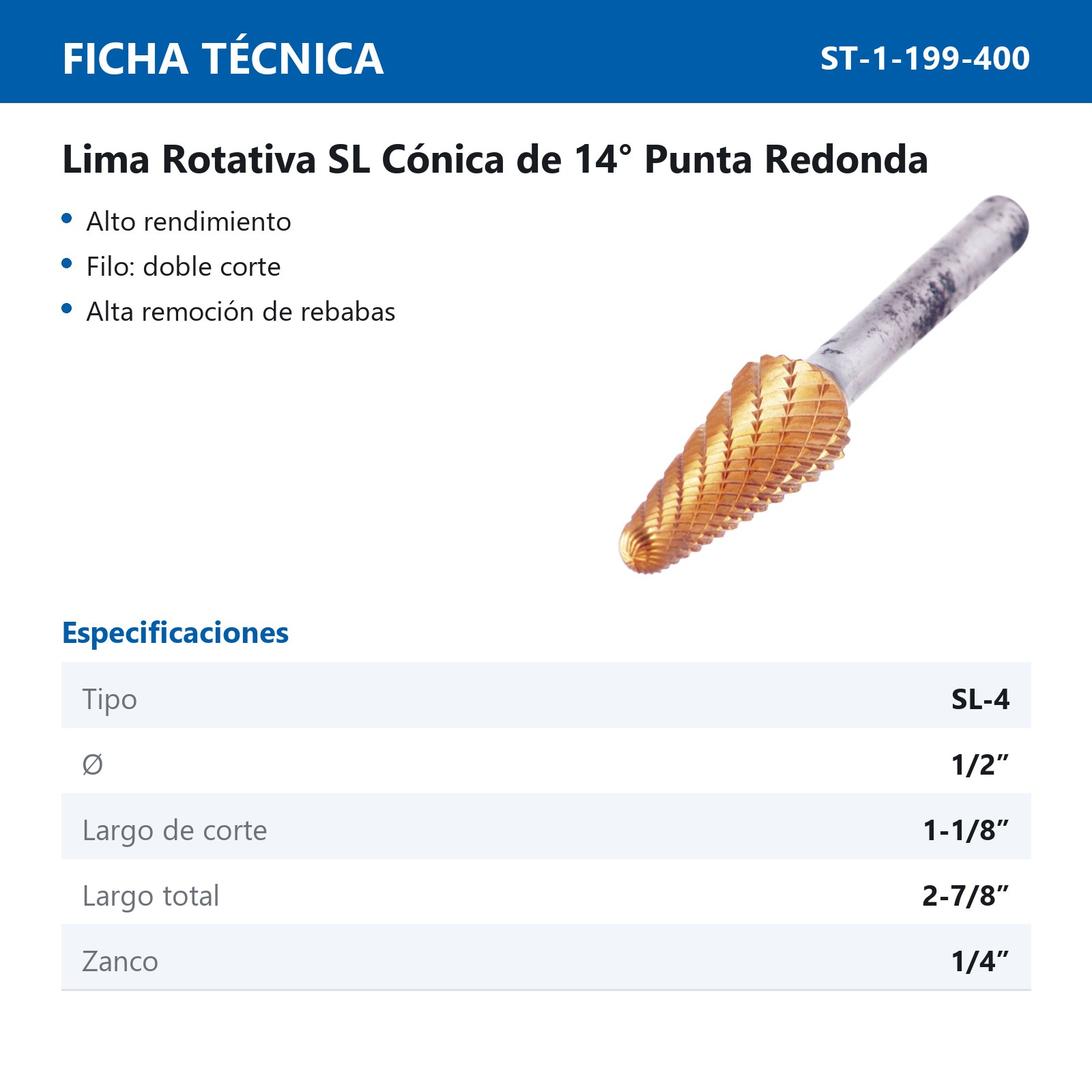 LIMA ROTATIVA SL-4 1/2" TITANIO DOBLE CORTE - Imagen 2