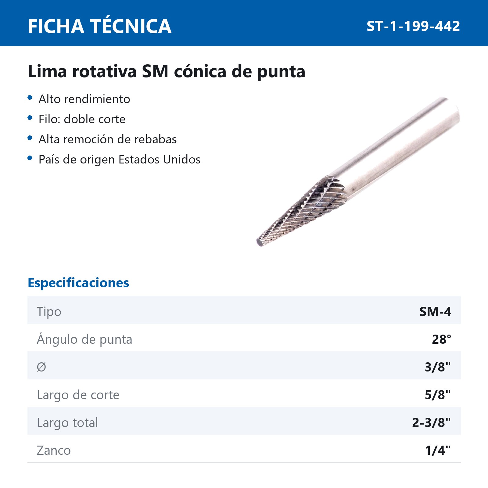 LIMA ROTATIVA SM-4 3/8" DOBLE CORTE - Imagen 2