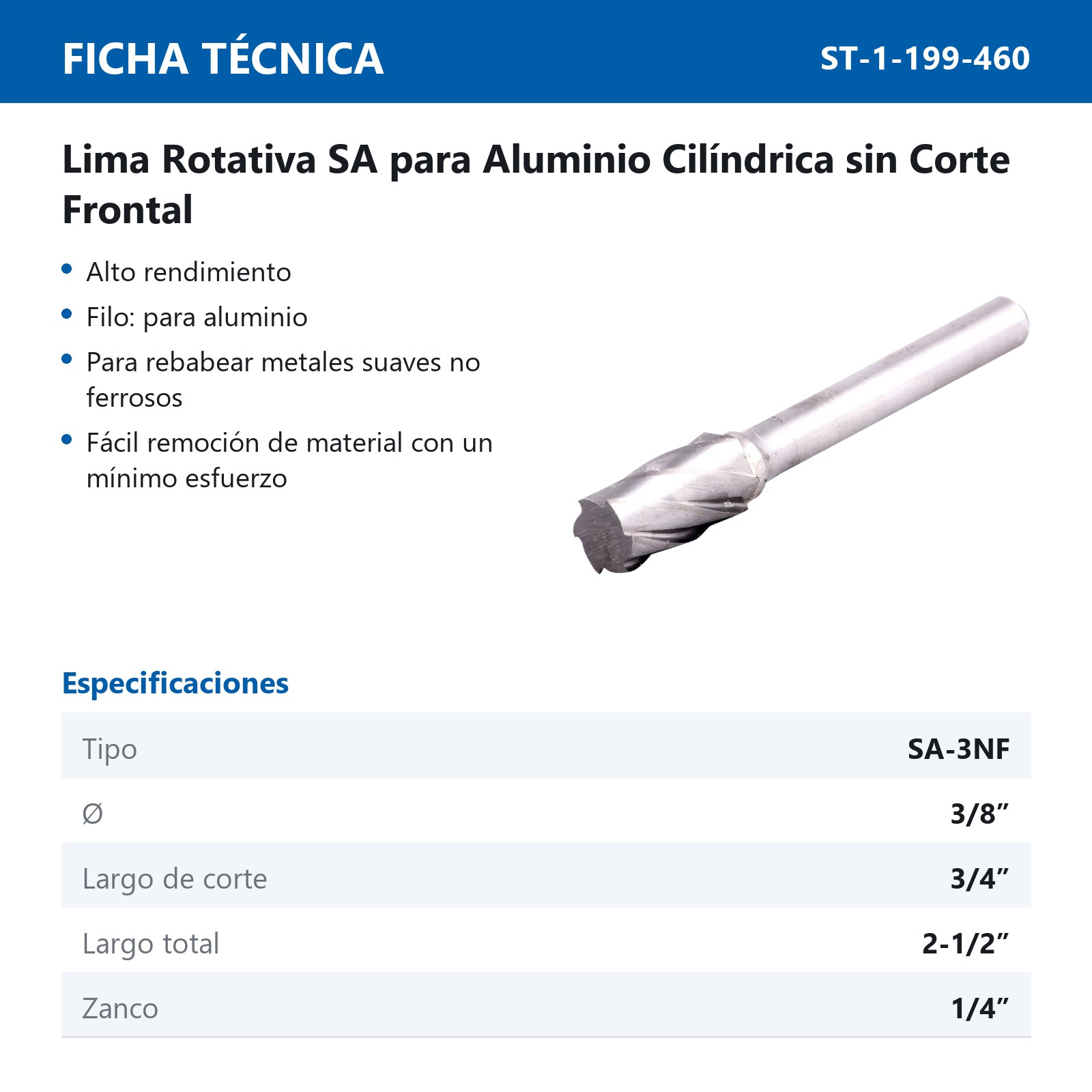 LIMA ROTATIVA SA-3NF 3/8" P/ALUMINIO - Imagen 2