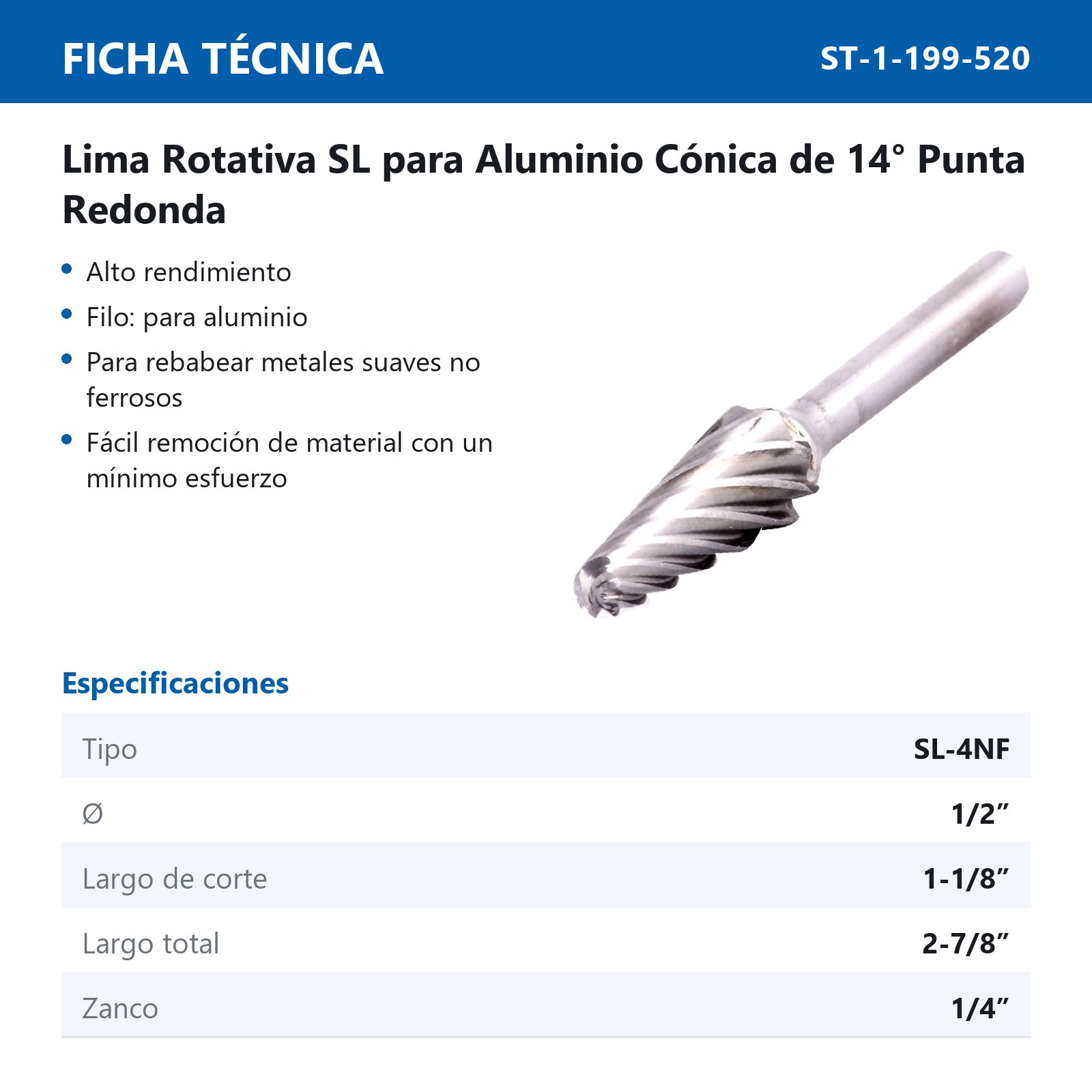 LIMA ROTATIVA SL-4NF 1/2" P/ALUMINIO - Imagen 2