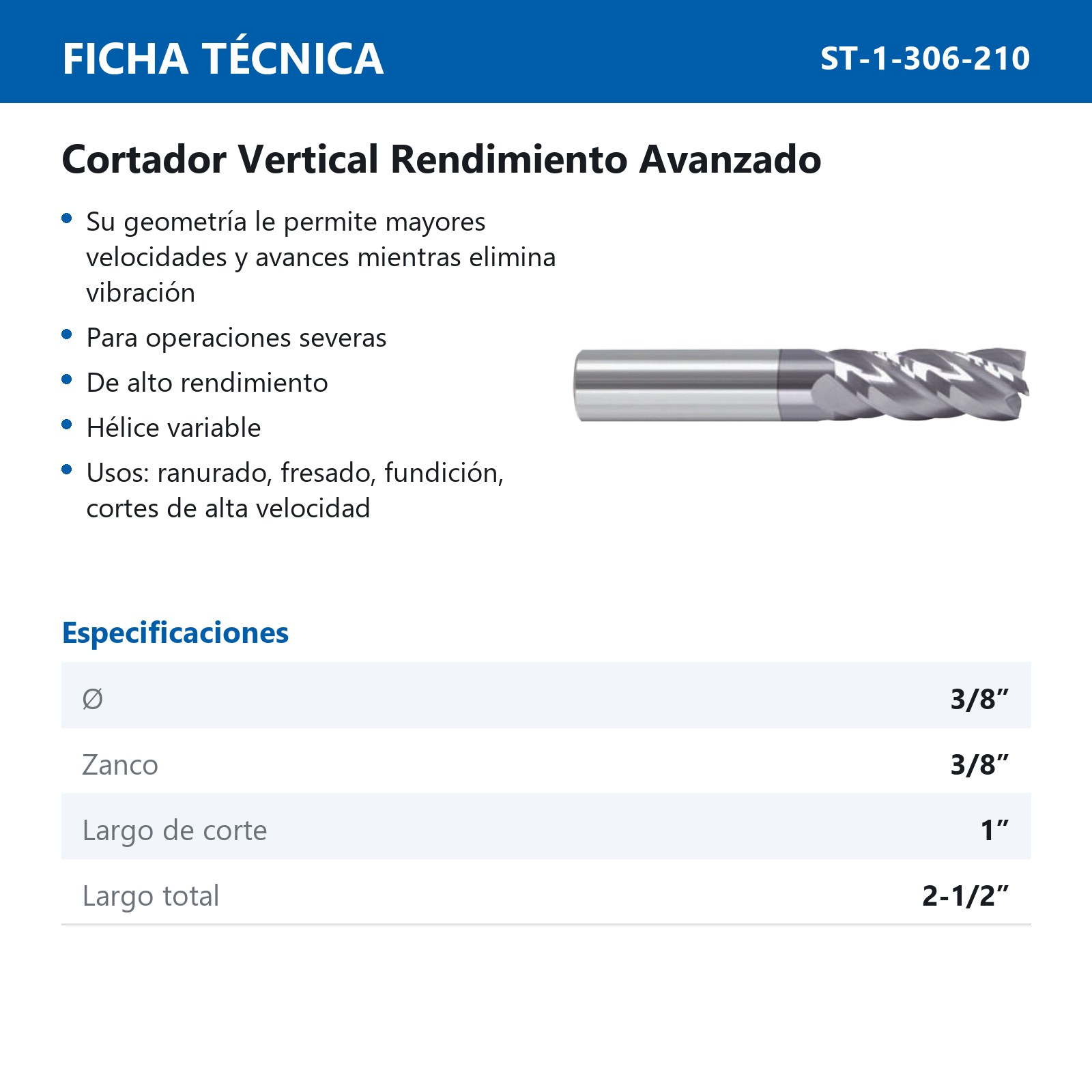 CORTADOR VERT CARBURO 3/8" 4F SIN REC - Imagen 2