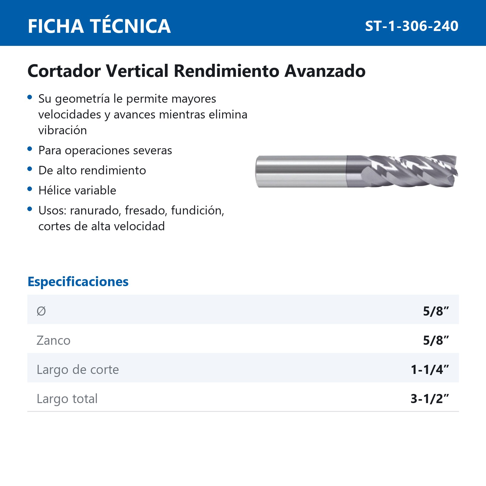 CORT. VERT. CARB. 5/8" 4F S/REC - Imagen 2
