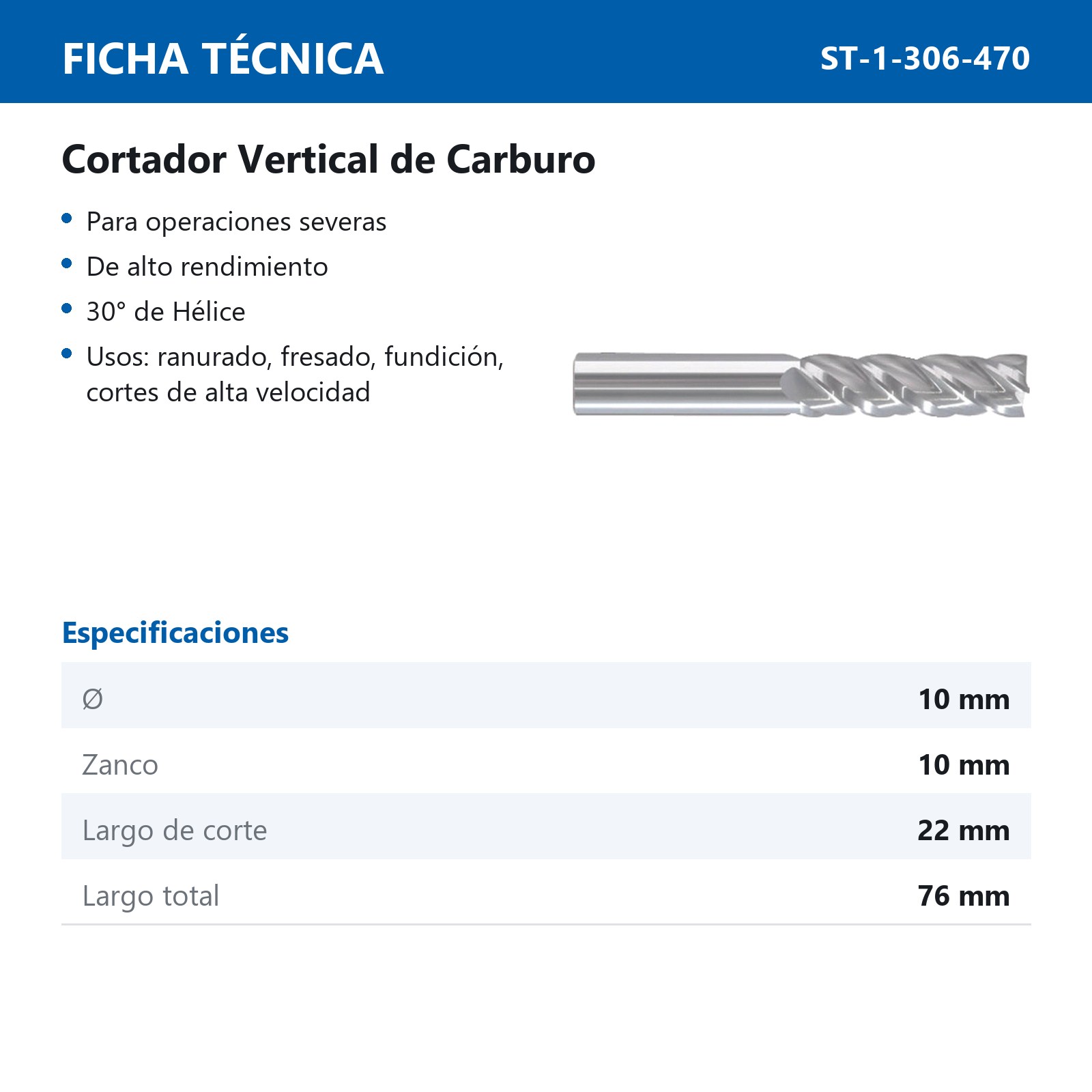 CORTADOR VERT CARBURO 10MM 4F SIN REC - Imagen 2