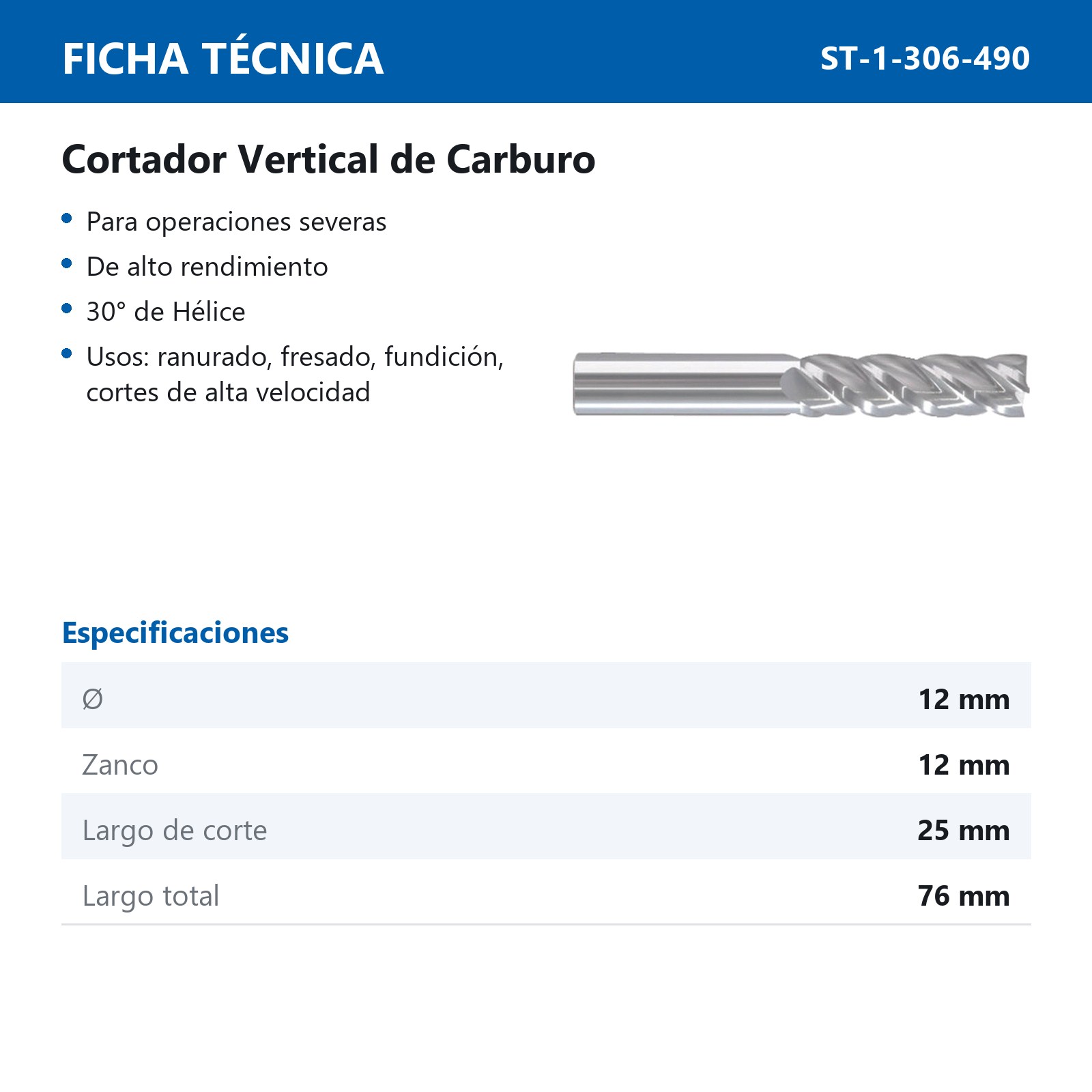 CORTADOR VERT CARBURO 12MM 4F SIN REC - Imagen 2