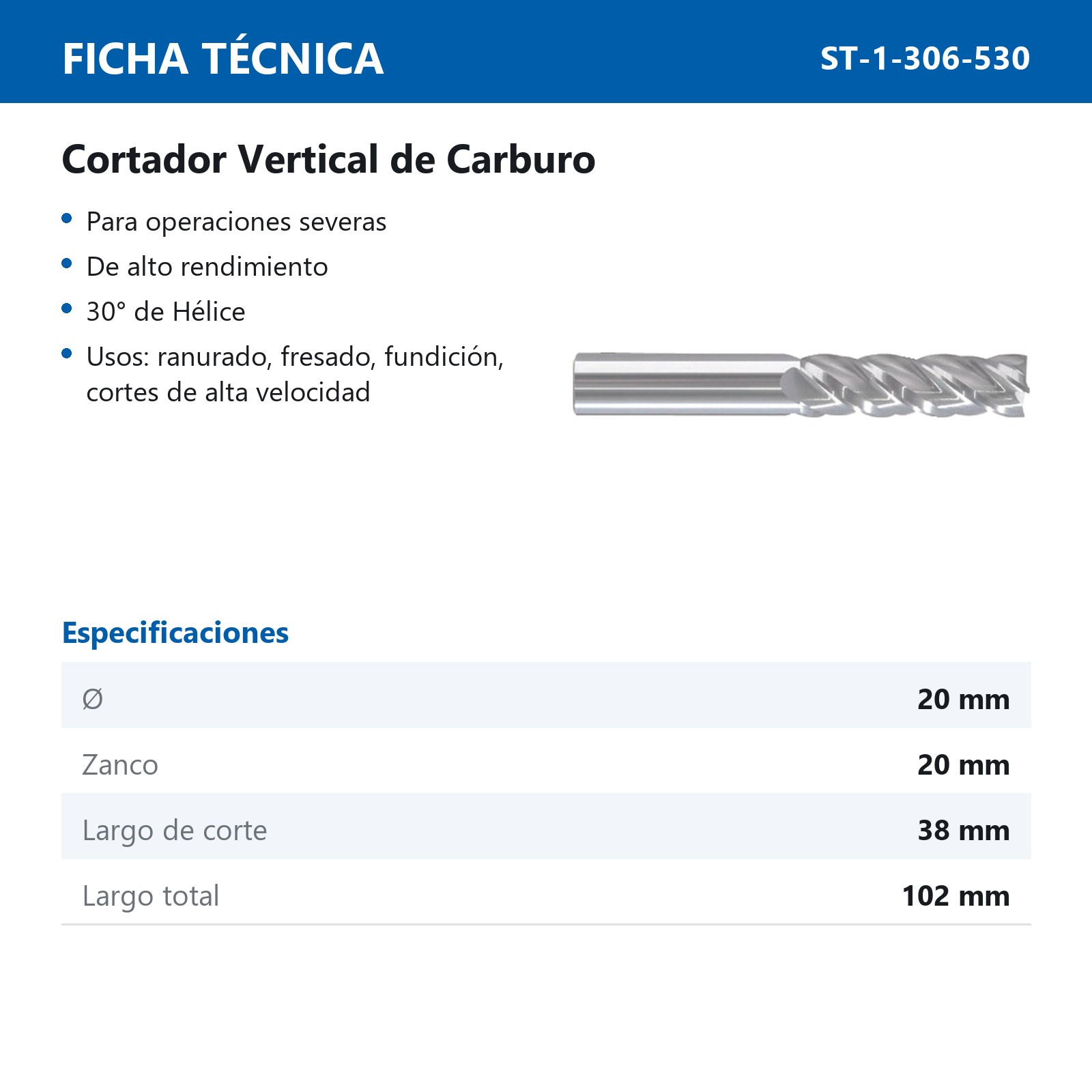 CORTADOR VERT CARBURO 20MM 4F SIN REC - Imagen 2