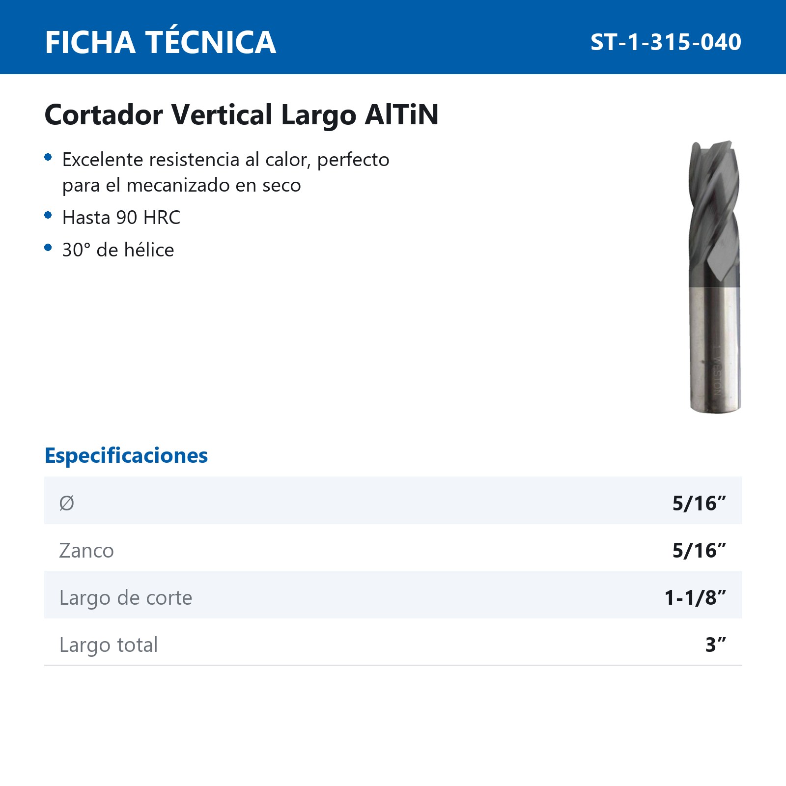 CORTADOR VERT 5/16"X3" ALTIN 4F LGO - Imagen 2