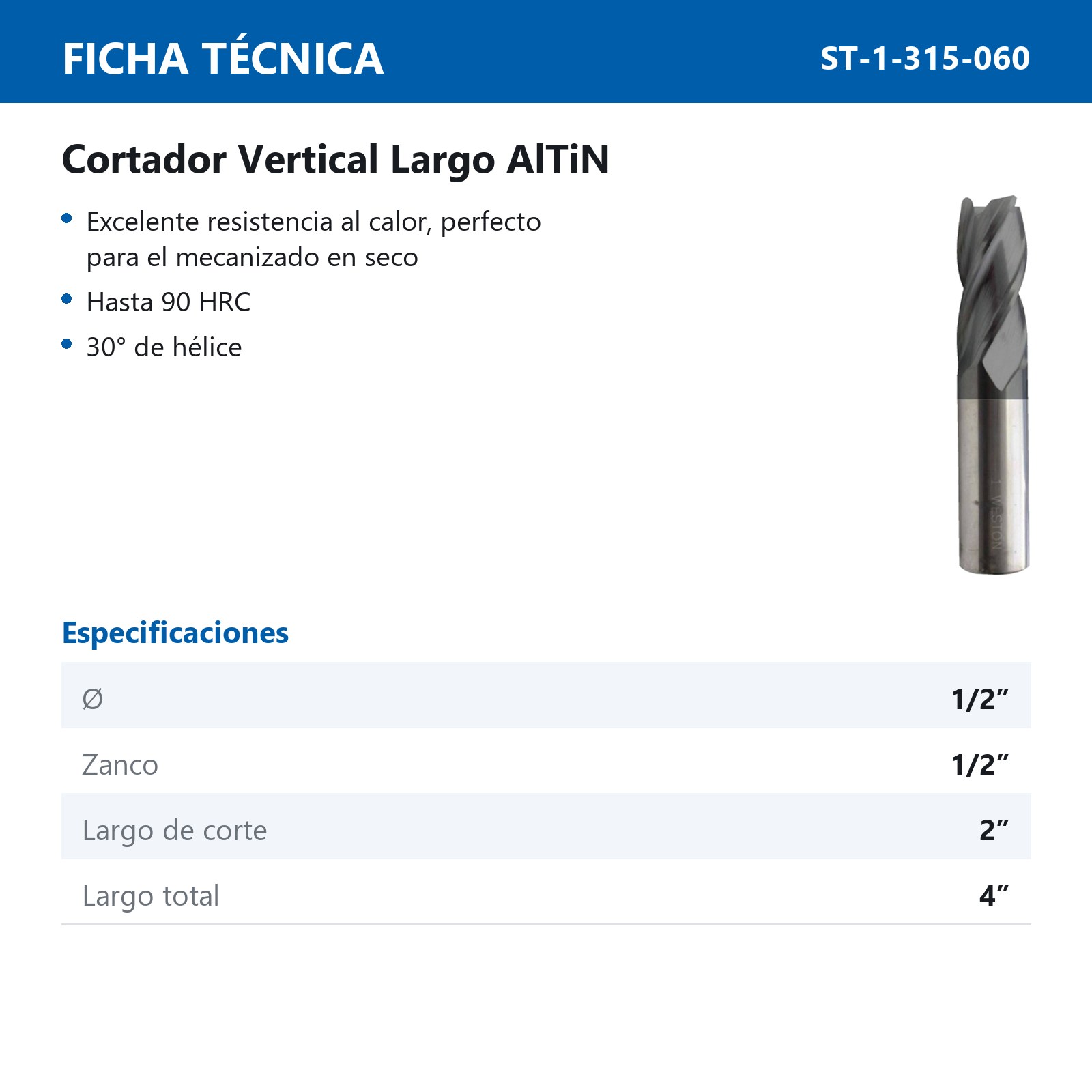 CORTADOR VERT 1/2"X4" ALTIN 4F LGO - Imagen 2