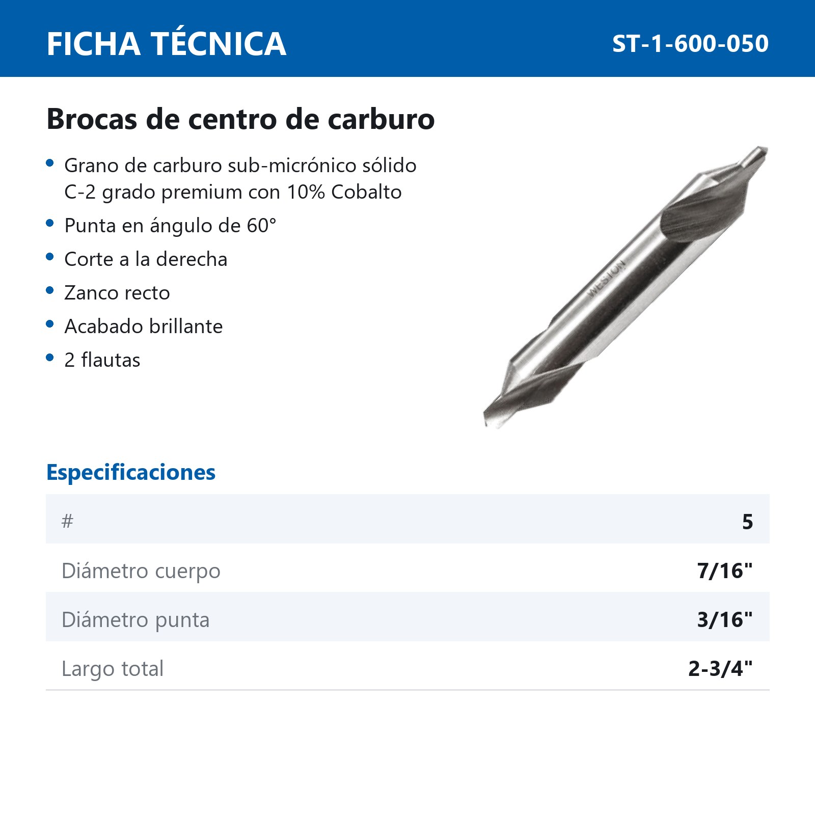 BROCA DE CENTRO # 5 CARBURO - Imagen 2