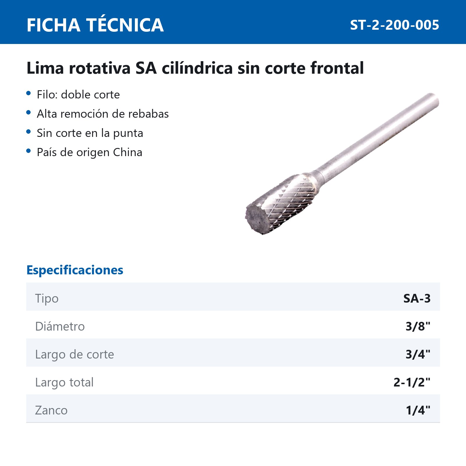LIMA ROTATIVA SA-3 DIA.CTE. 3/8" - Imagen 2