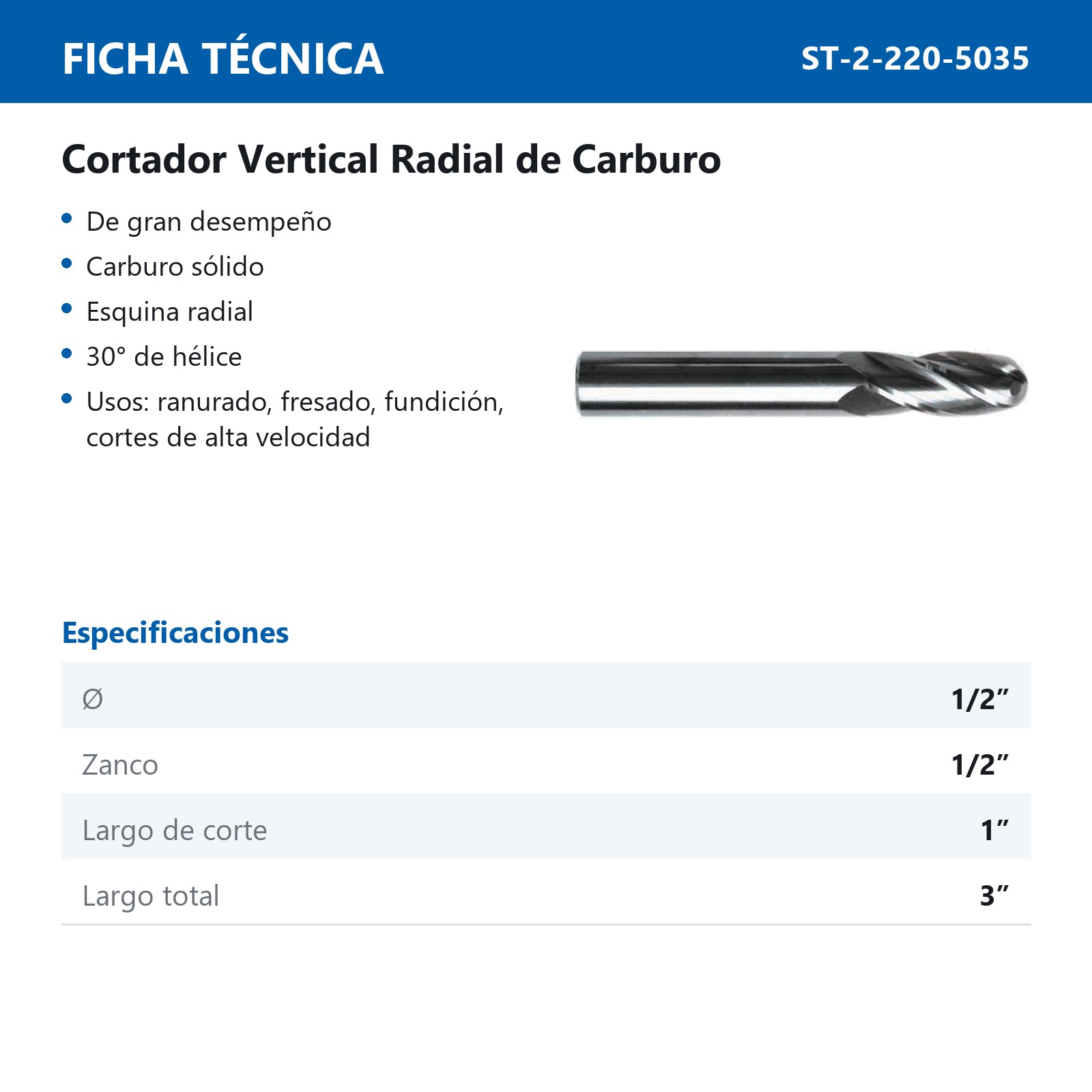 CORT. VERT. RADIAL CARBURO 1/2 X 1/2" 4F - Imagen 2