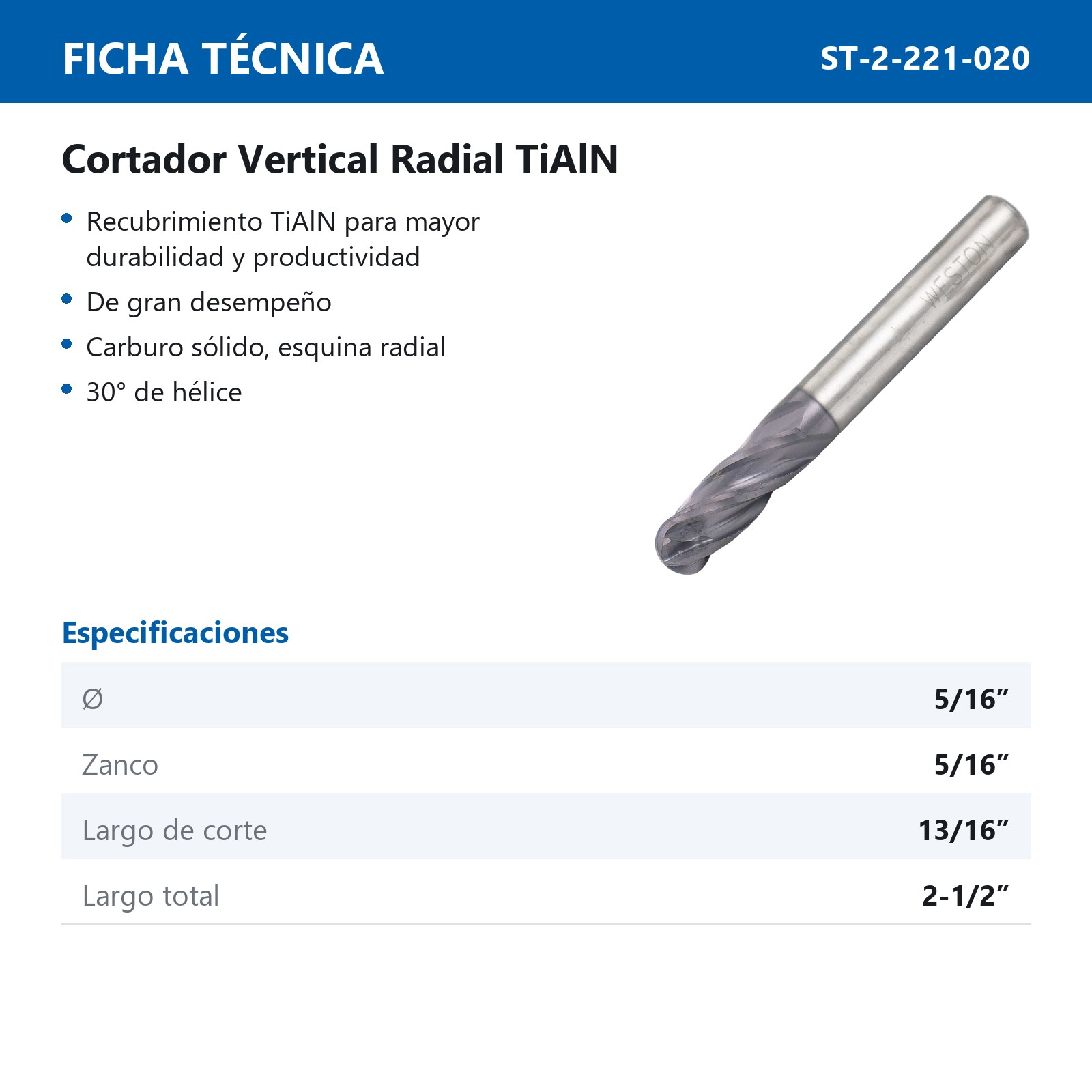 CORT. VERT. RADIAL CARBURO C/TiAlN 5/16X5/16 4F - Imagen 3