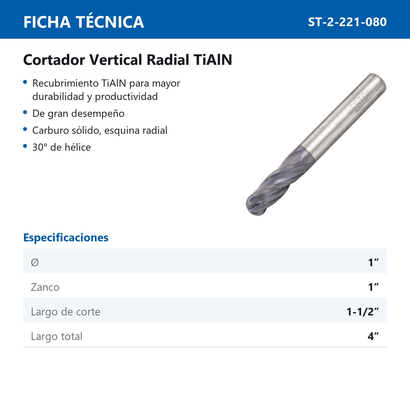 CORT. VERT. RADIAL CARBURO C/TiAlN 1 X 1" 4F - Imagen 3
