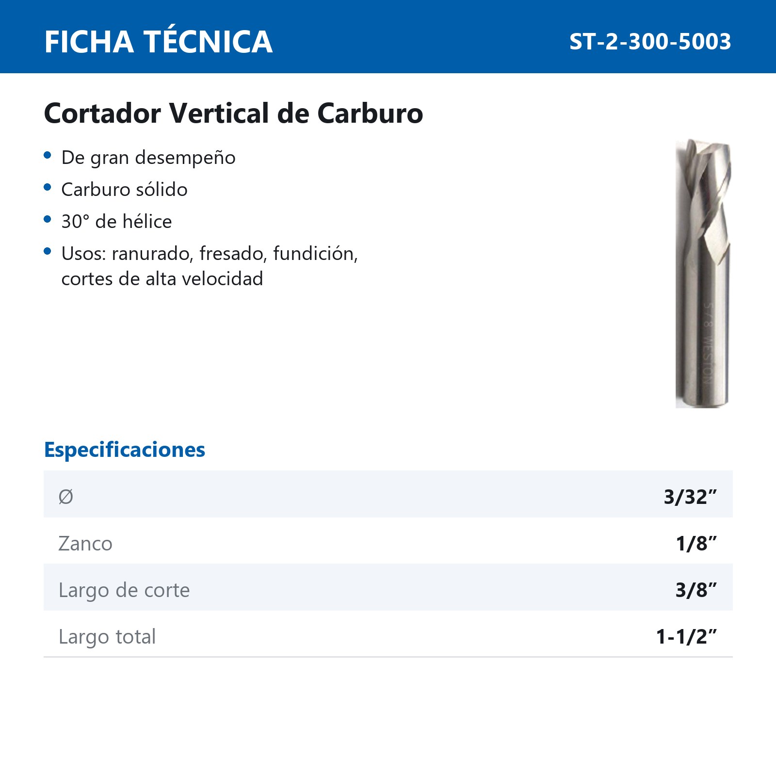 CORTADOR VERT. CARBURO 3/32 X 1/8" 2F - Imagen 2