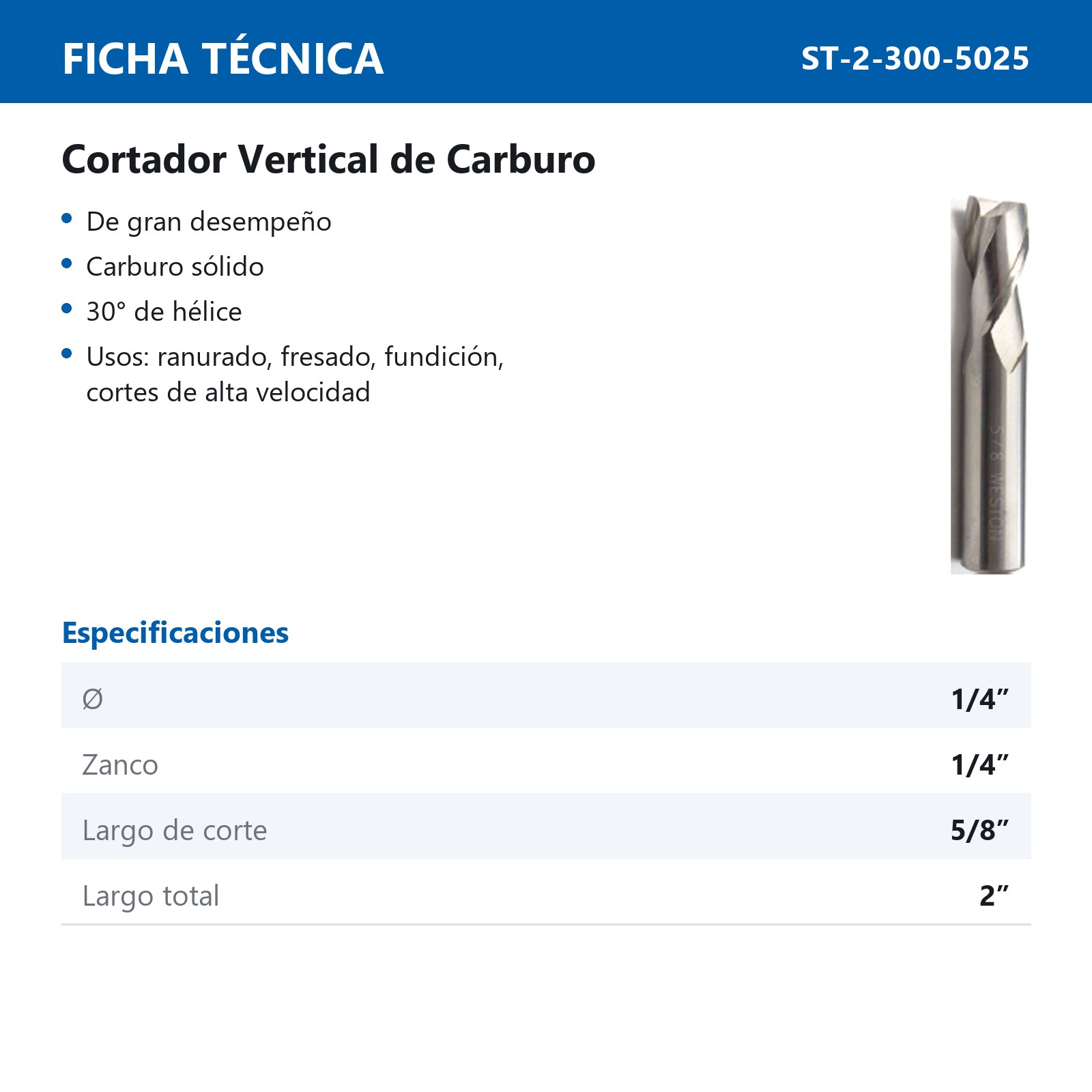 CORTADOR VERT. CARBURO 1/4 X 1/4" 2F - Imagen 2