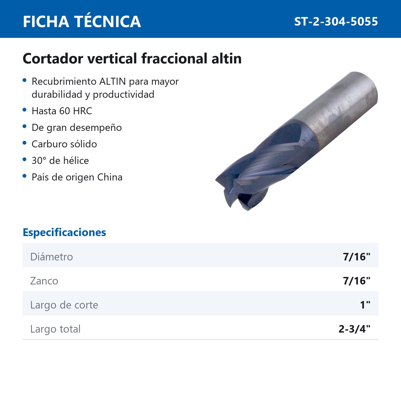 CORT.VERT.CARB.<HRC60 7/16" 4F ALTIN              7/16 X 7/16 X 1 X 2-3/4" - Imagen 2