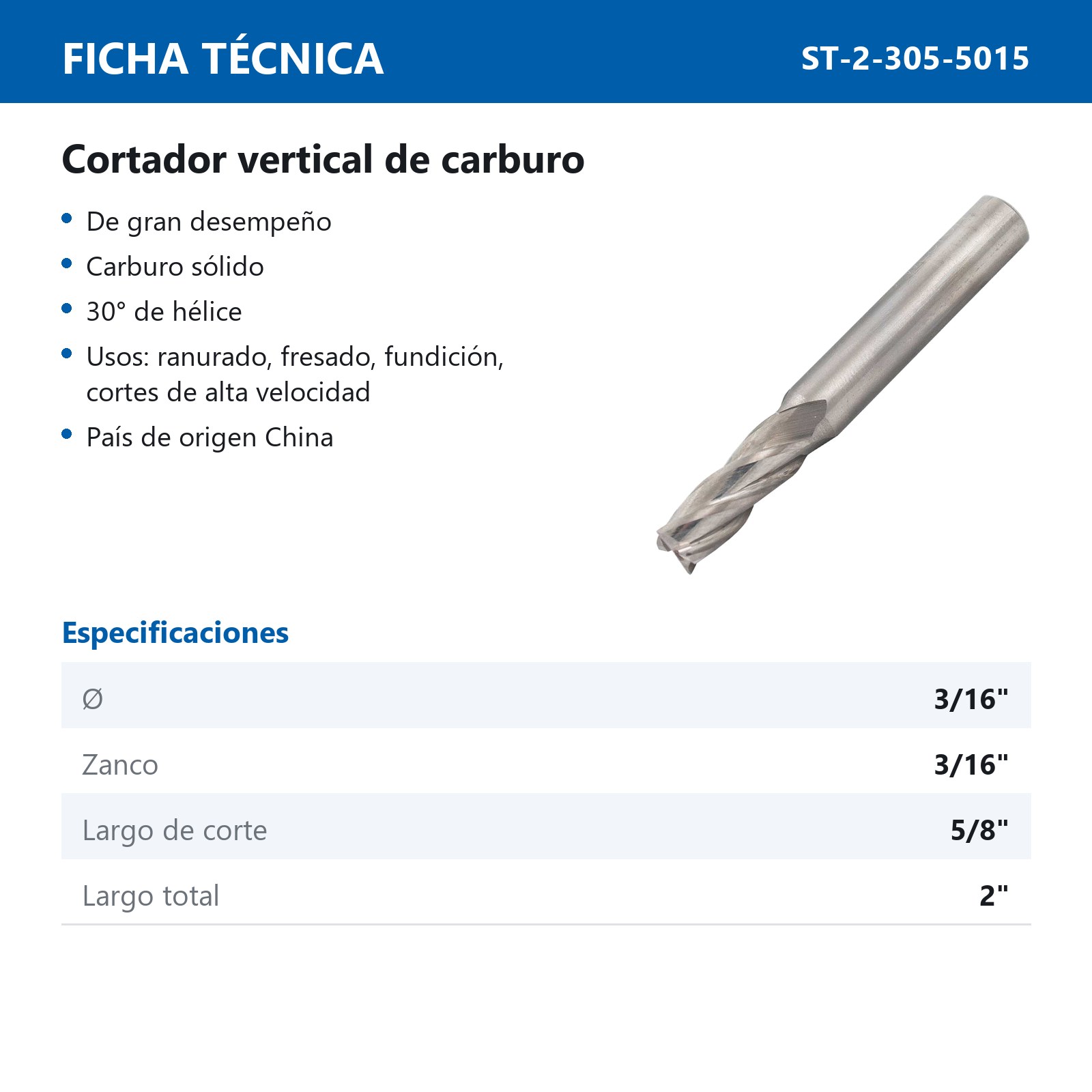 CORT. VERT. CARBURO 3/16 X 3/16" 4F - Imagen 3