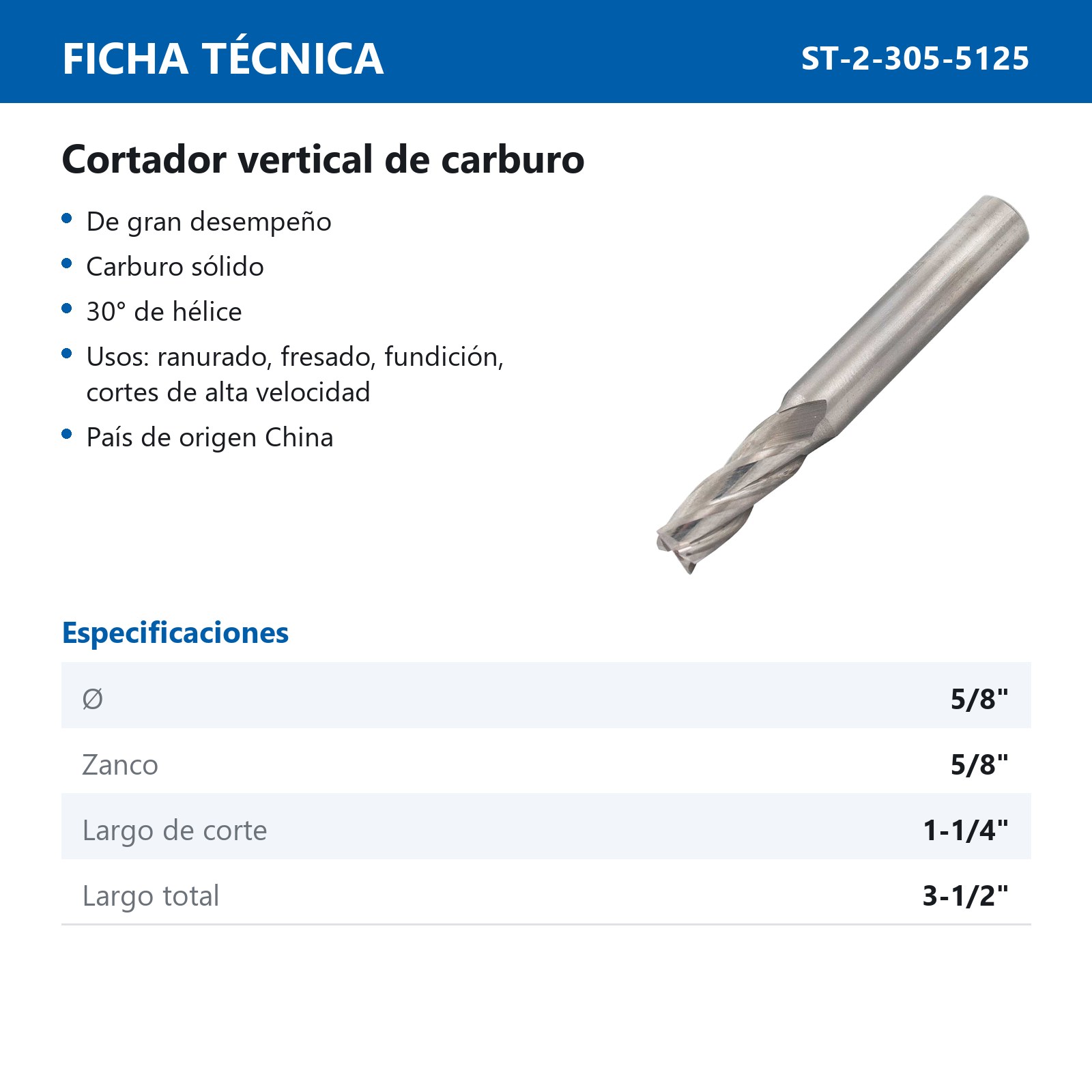 CORT. VERT. CARBURO 5/8 X 5/8" 4F - Imagen 3