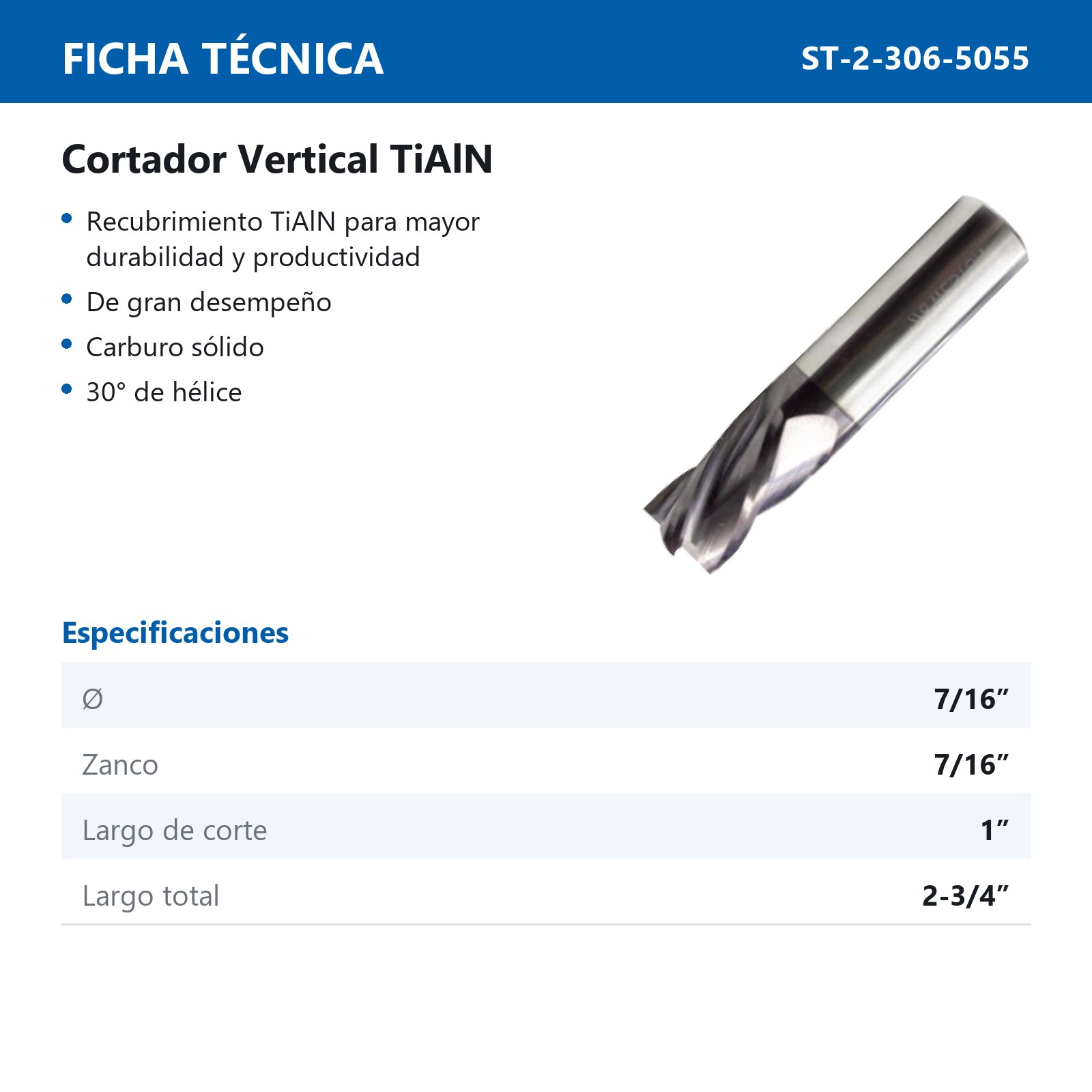 CORT. VERT. CARBURO C/TiAlN 7/16 X 7/16" 4F - Imagen 2