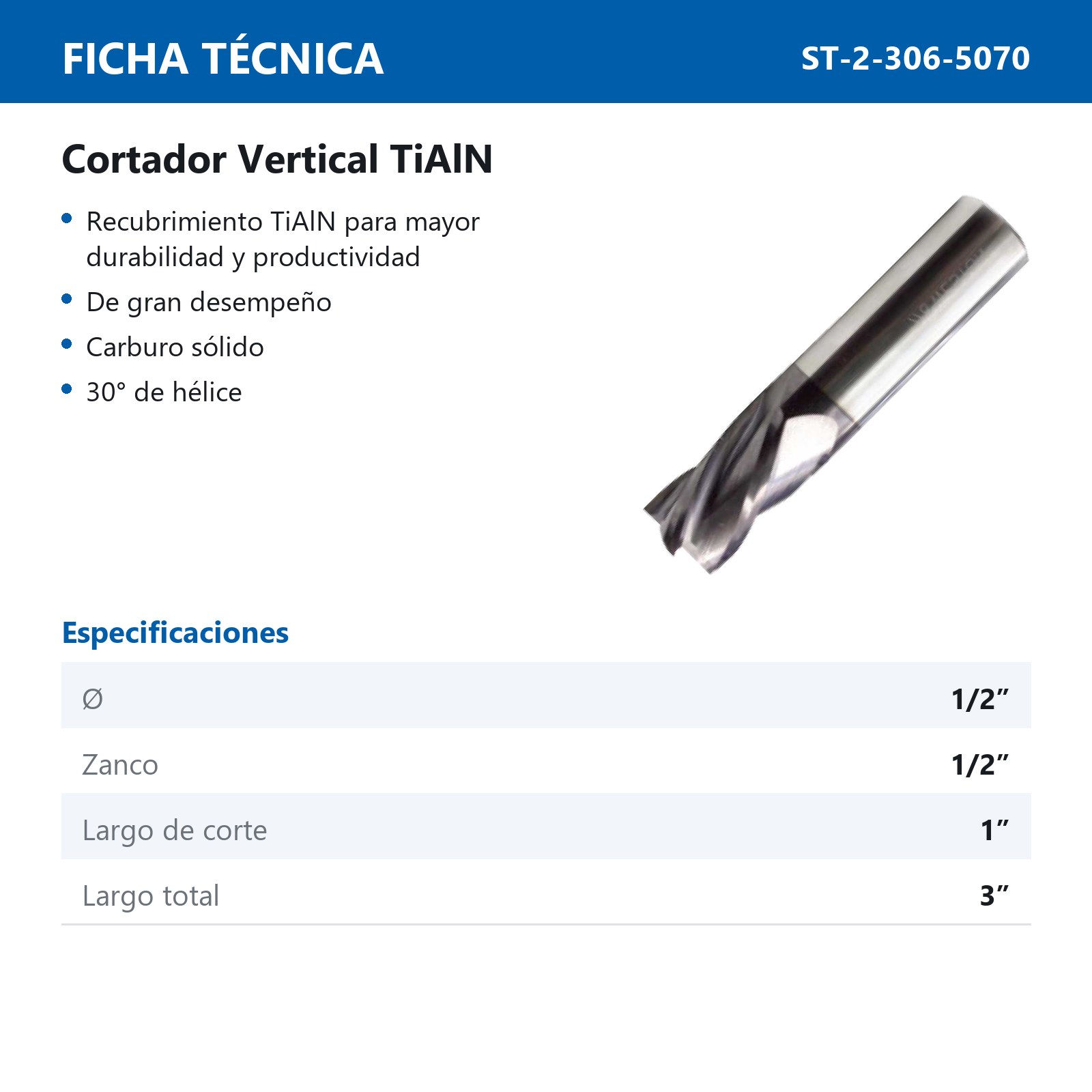 CORT. VERT. CARBURO C/TiAlN 1/2 X 1/2" 4F - Imagen 2