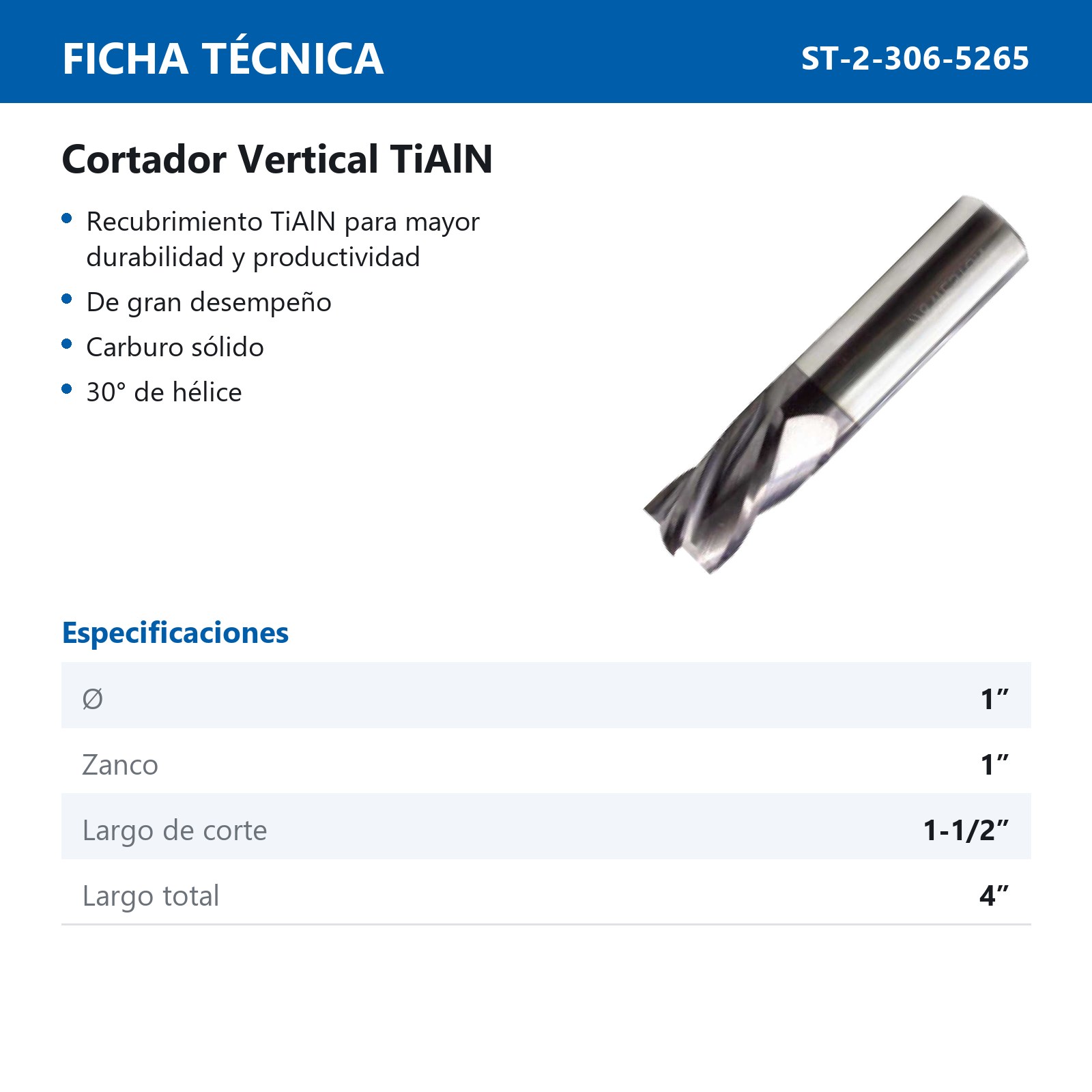 CORT. VERT. CARBURO C/TiAlN 1 X 1" 4F - Imagen 2