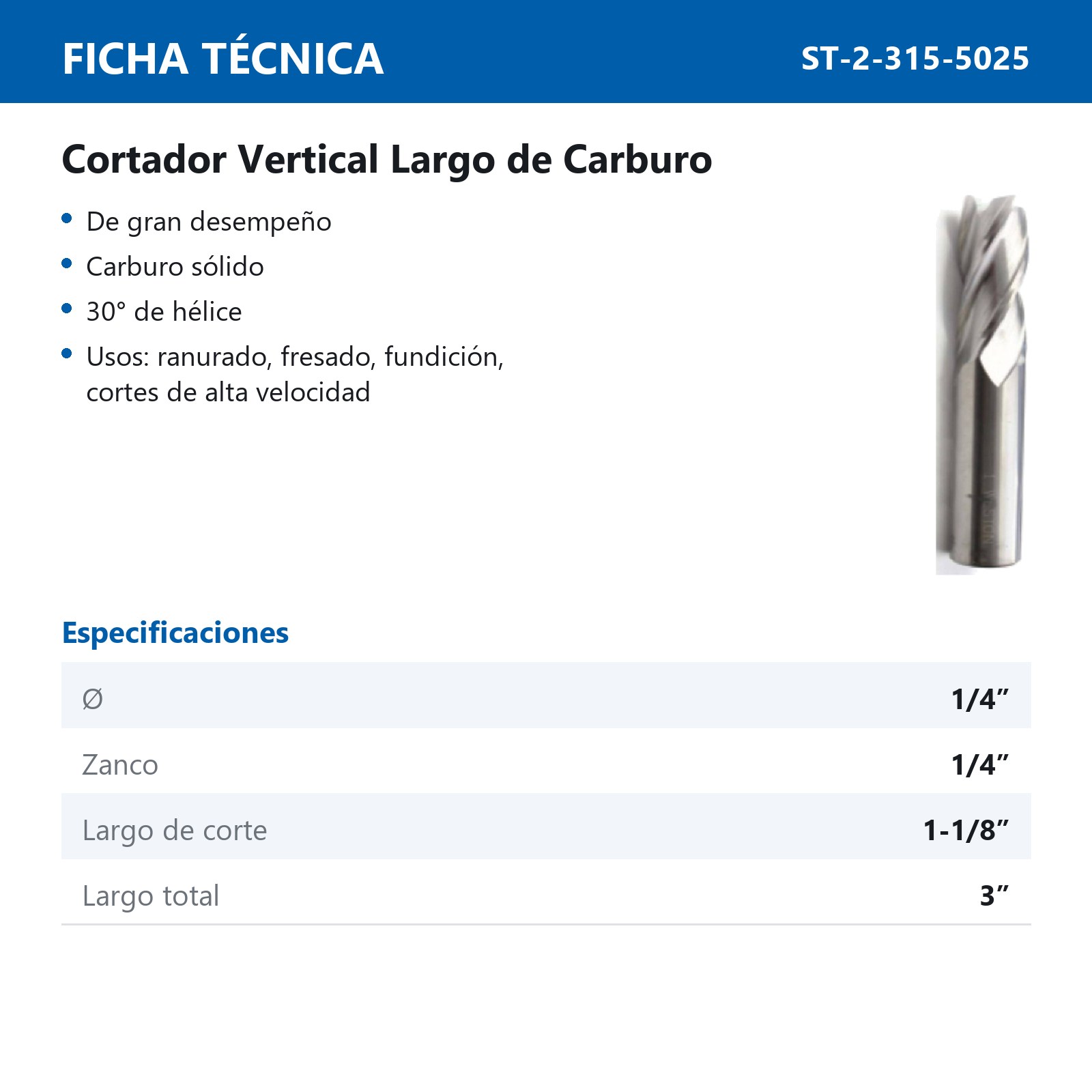 CORT. VERT. CARBURO LARGO 1/4 X 1/4" 4F - Imagen 2