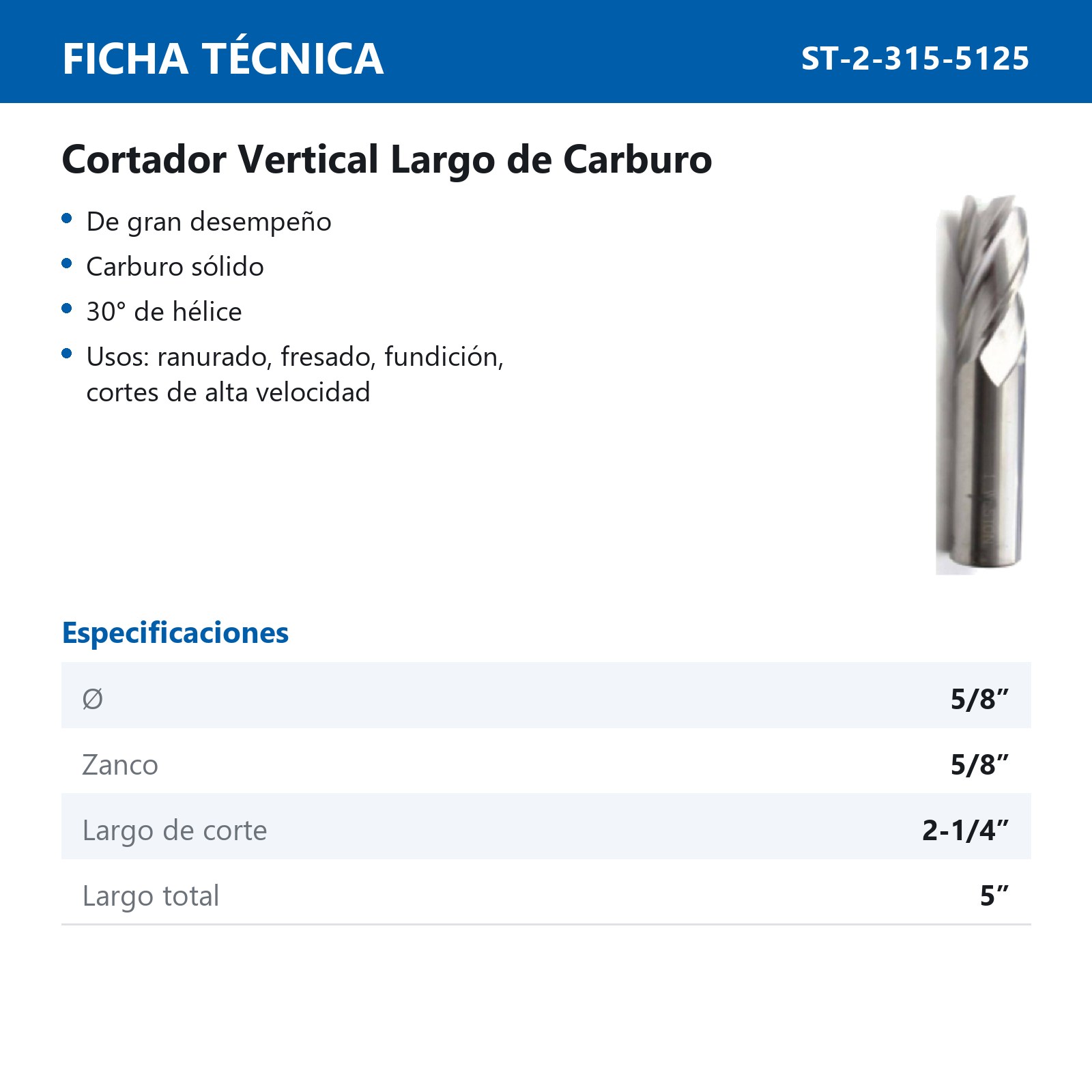 CORT. VERT. CARBURO LARGO 5/8 X 5/8" 4F - Imagen 2