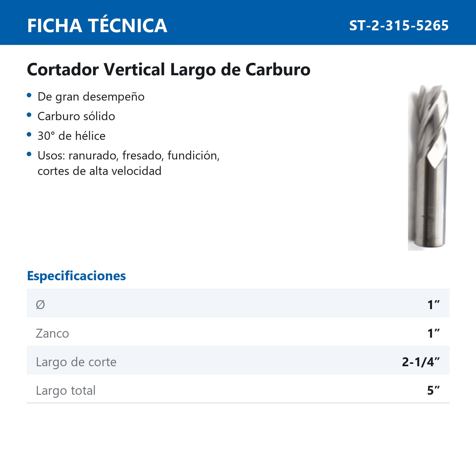 CORT. VERT. CARBURO LARGO 1 X 1" 4F - Imagen 2