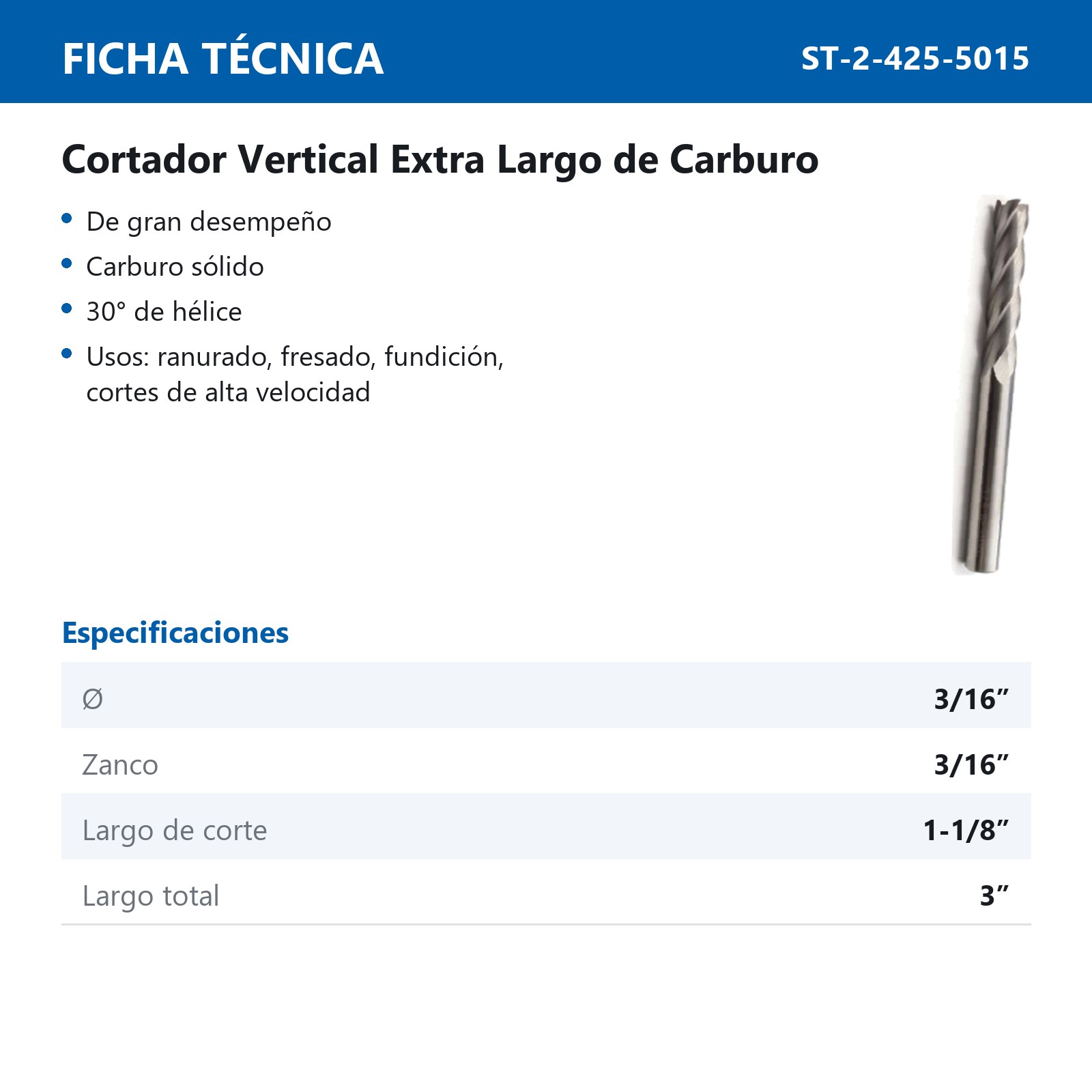 CORT. VERT. CARBURO EXT/LGO 3/16 X 3/16" - Imagen 2