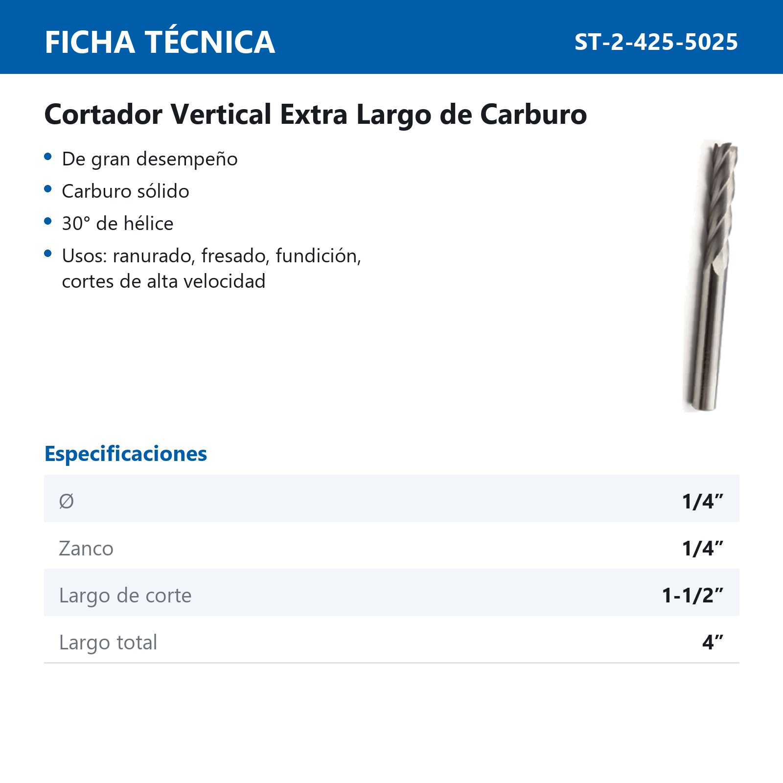CORT. VERT. CARBURO EXT/LGO 1/4 X 1/4" 4 - Imagen 2