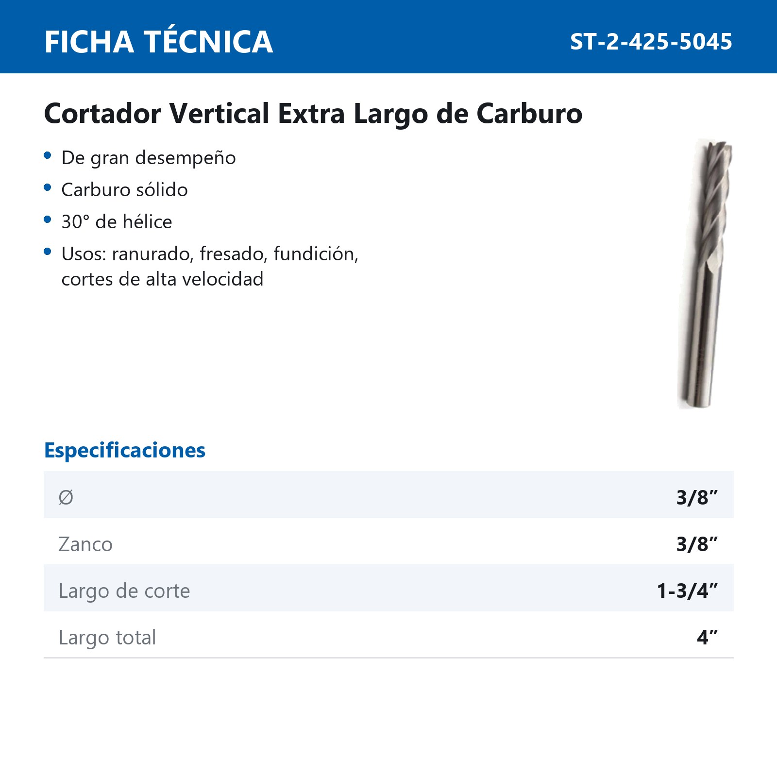 CORT. VERT. CARBURO EXT/LGO 3/8 X 3/8" 4 - Imagen 2