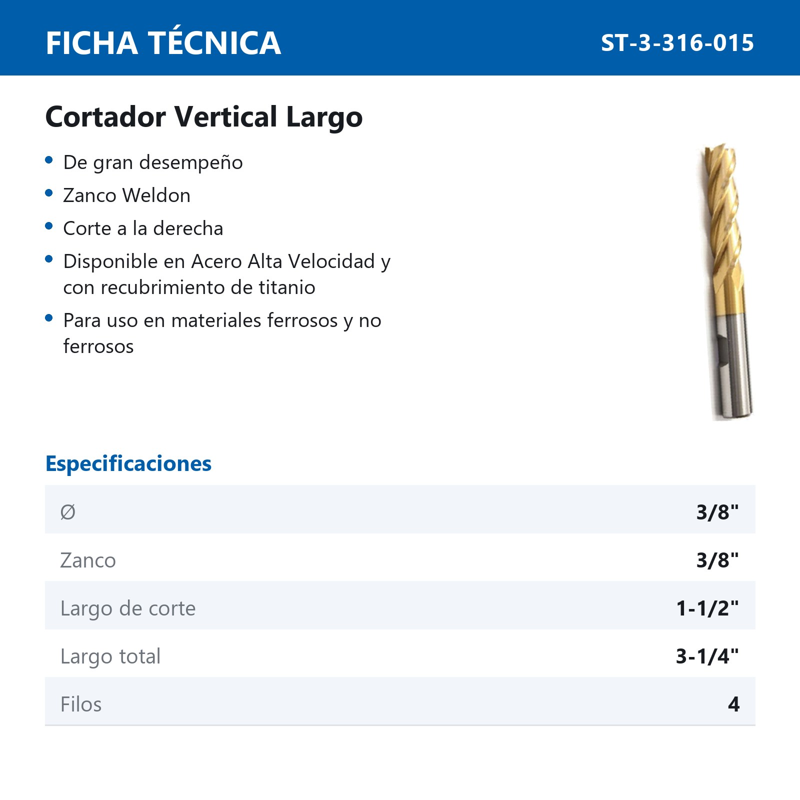 CORTADOR VERTICAL 3/8 X 3/8" 4F LGO.TITANIO - Imagen 2