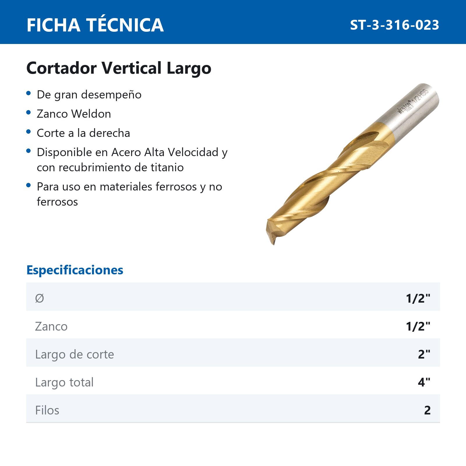 CORTADOR VERTICAL 1/2 X 1/2" 2F LGO. TITANIO - Imagen 4