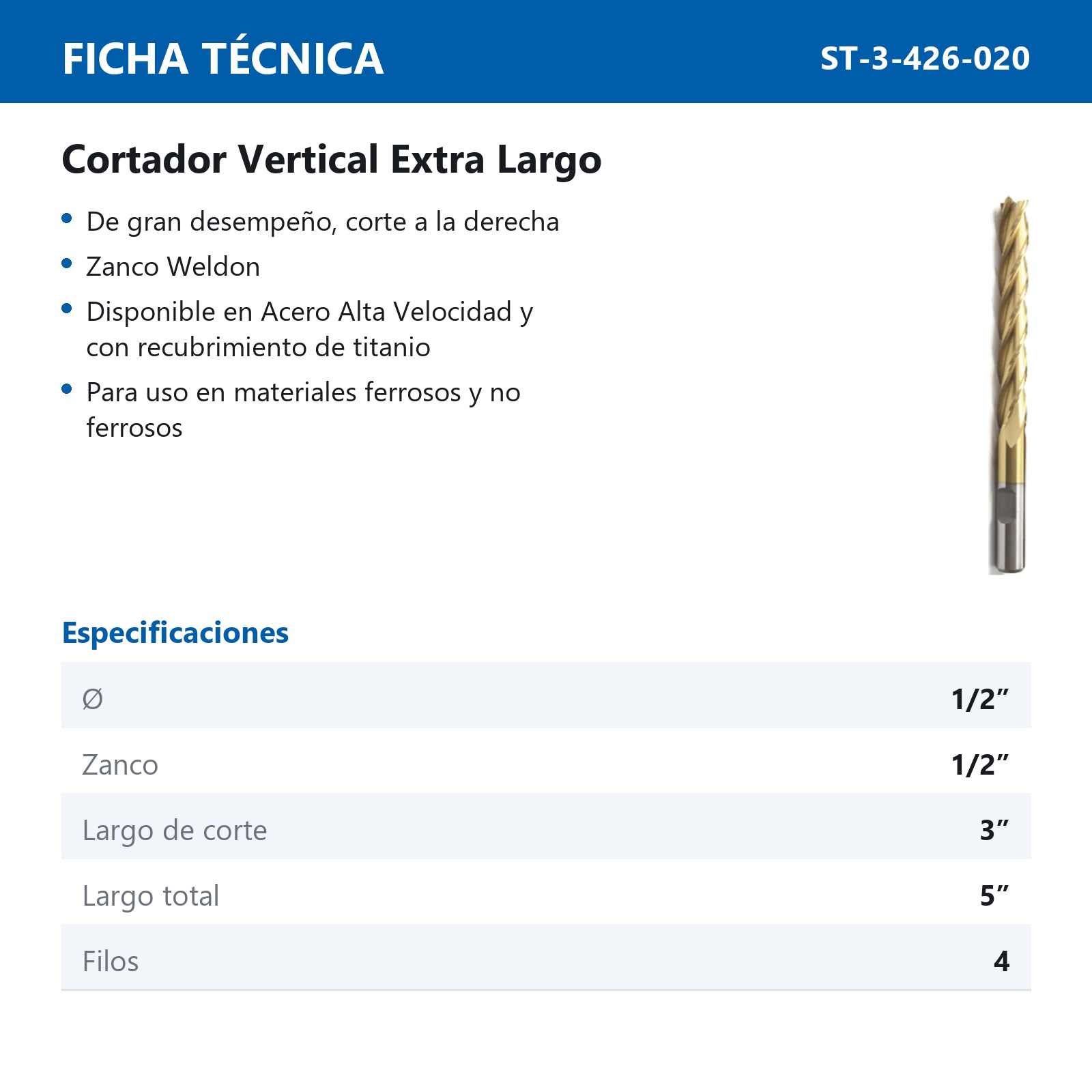 CORTADOR VERTICAL 1/2 X 1/2" E/LGO TITANIO - Imagen 2
