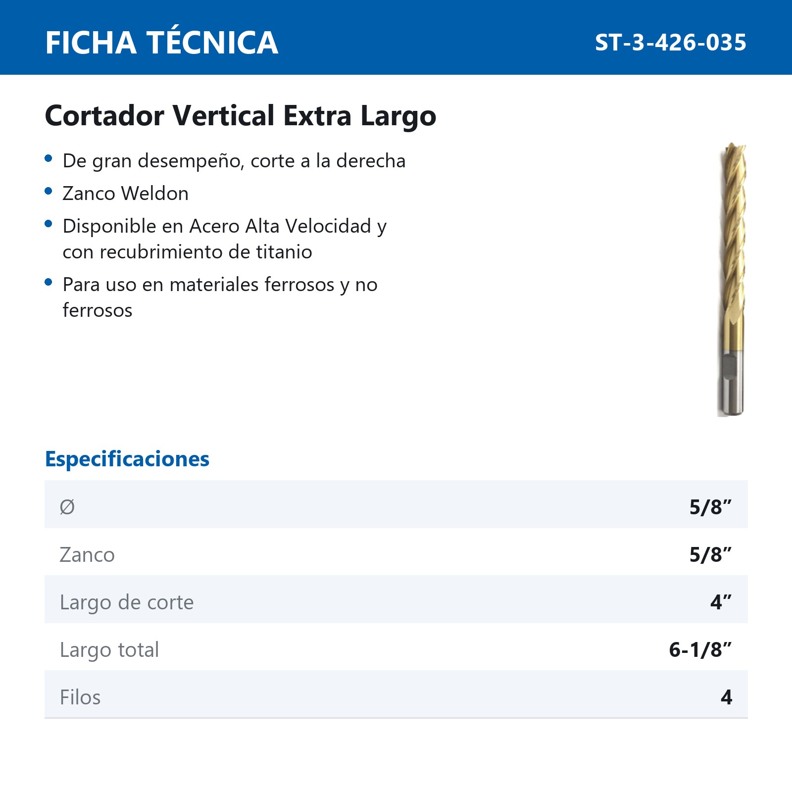 CORTADOR VERTICAL 5/8 X 5/8" EXT/LGO TITANIO - Imagen 2