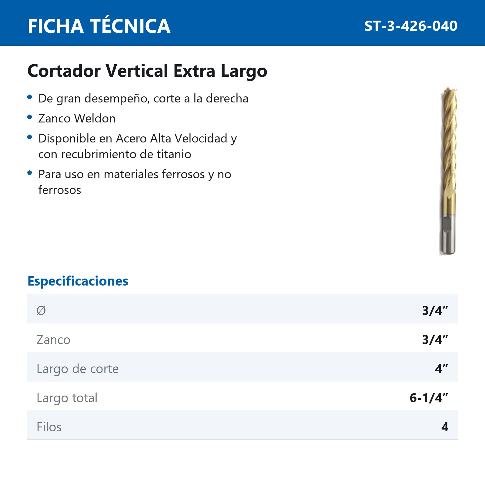 CORTADOR VERTICAL 3/4 X 3/4" 4F E/LGO TITANIO - Imagen 2