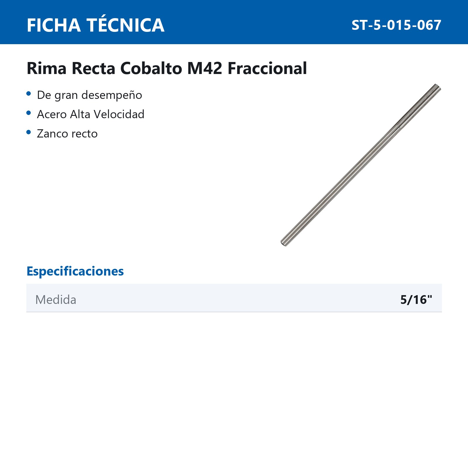 RIMA RECTA 5/16 M42 COBALTO - Imagen 3