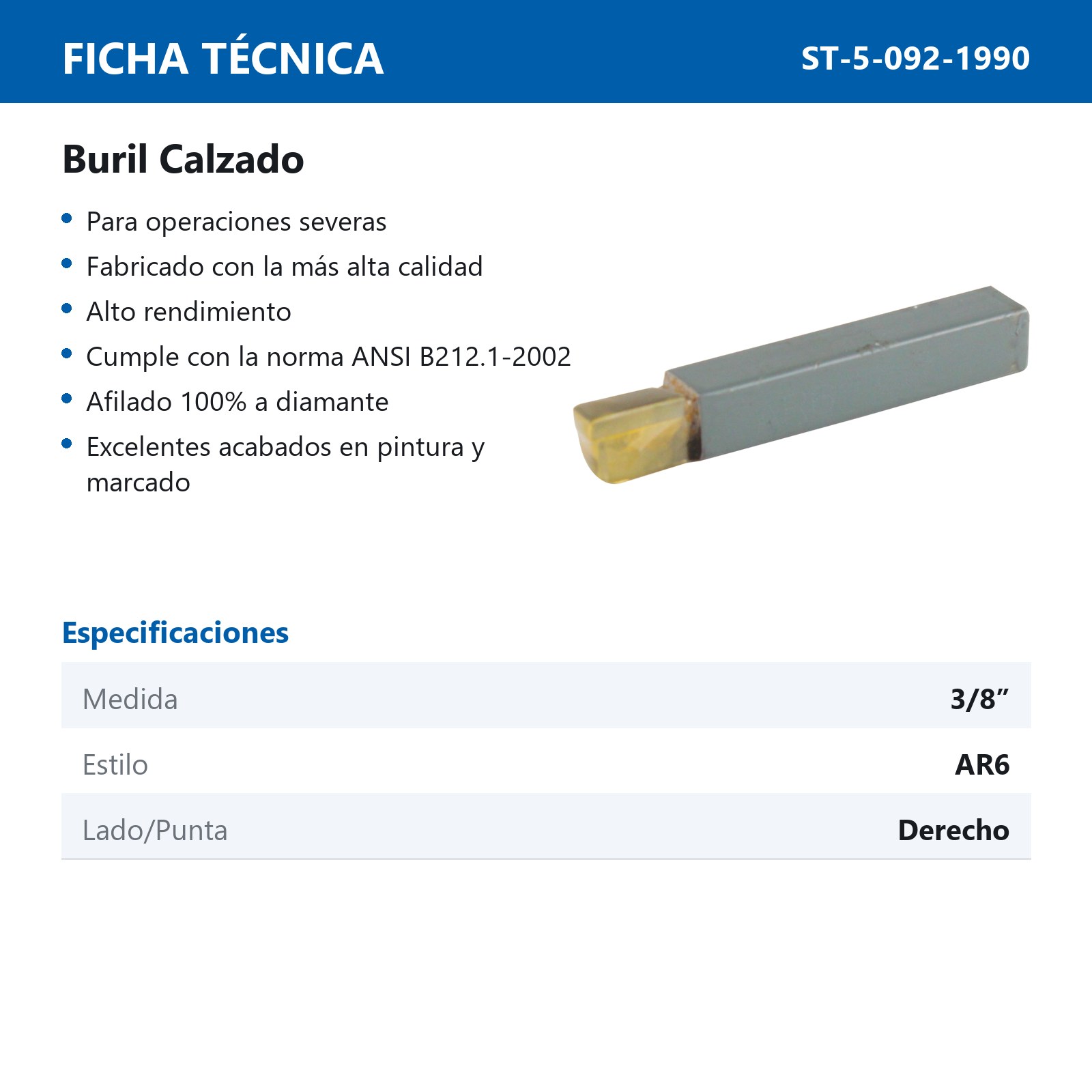 BURIL CALZADO PLUS AR6 K42 3/8" DERECHO - Imagen 2