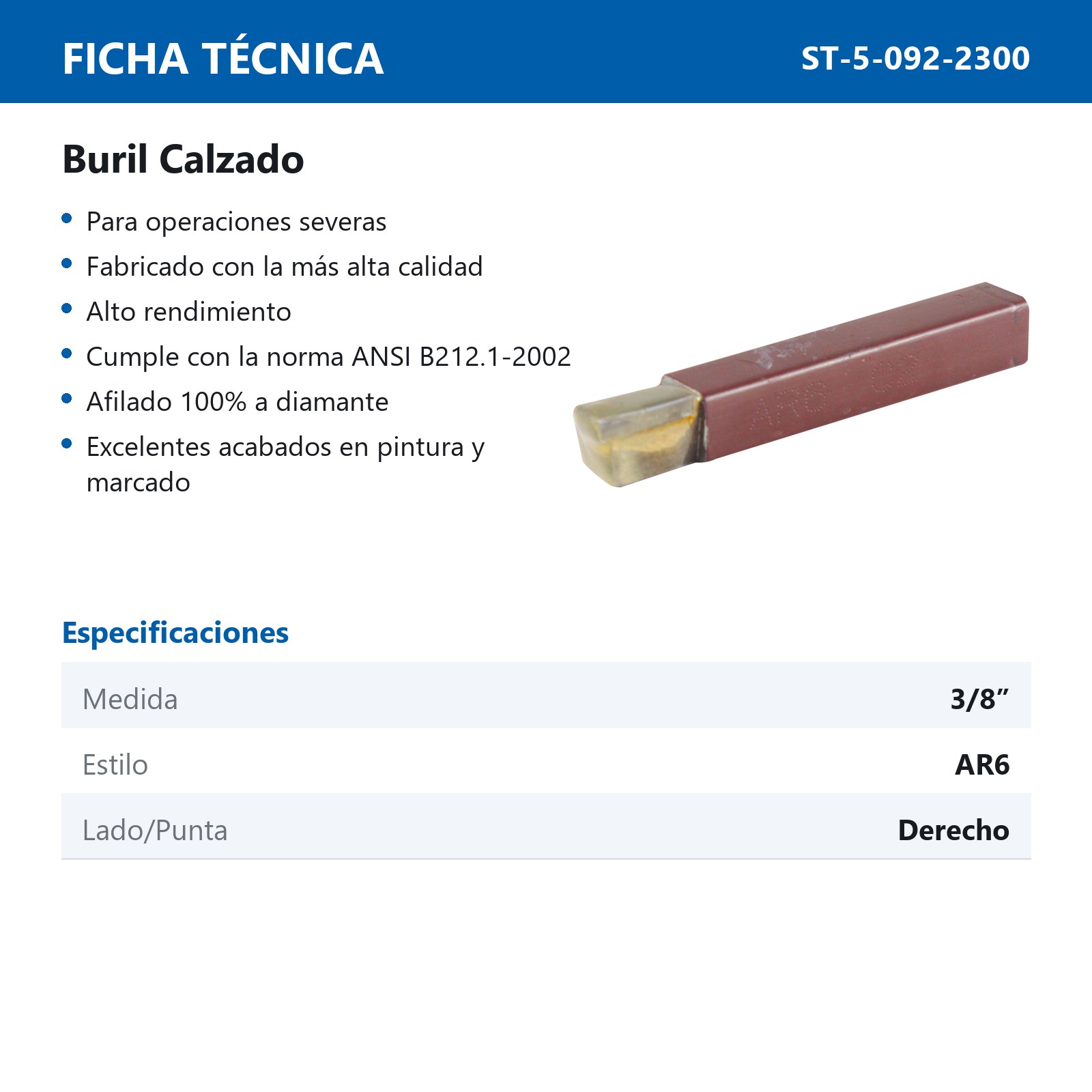 BURIL CALZADO PLUS AR6 K68 3/8" DERECHO - Imagen 2