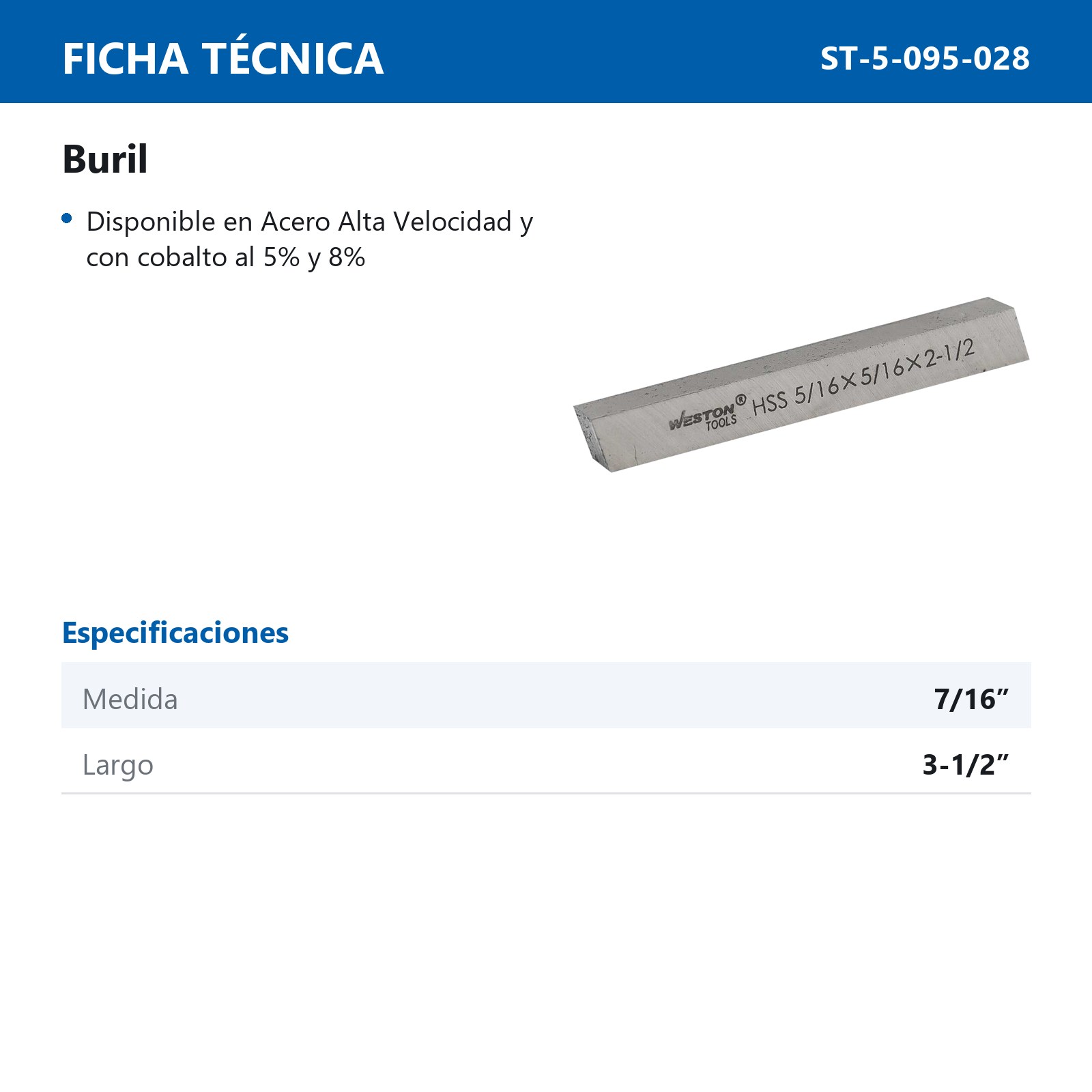 BURIL D/COBALTO Co8 7/16 X 3-1/2" - Imagen 3