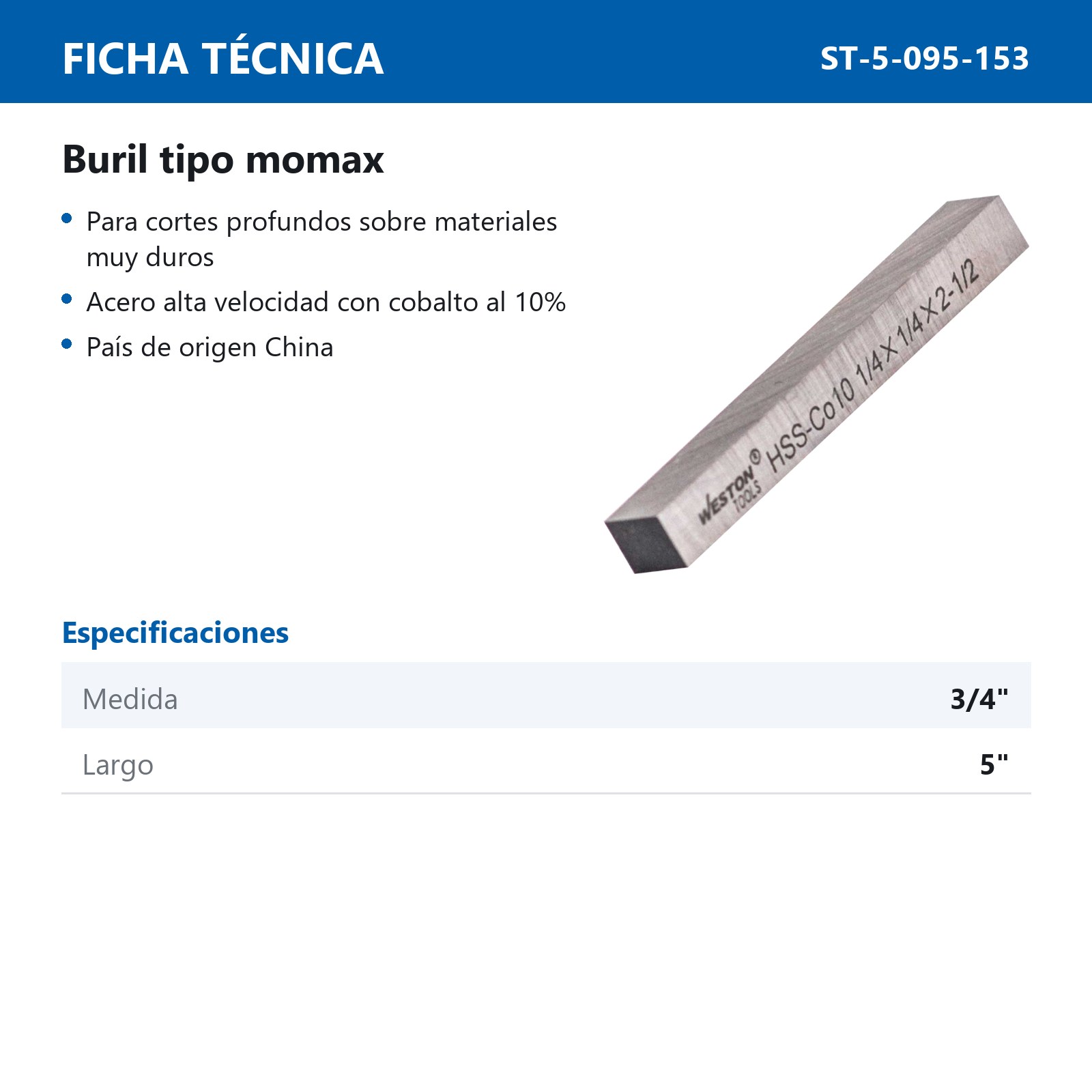 BURIL D/COBALTO Co10 3/4 X 5" TIPO M - Imagen 2
