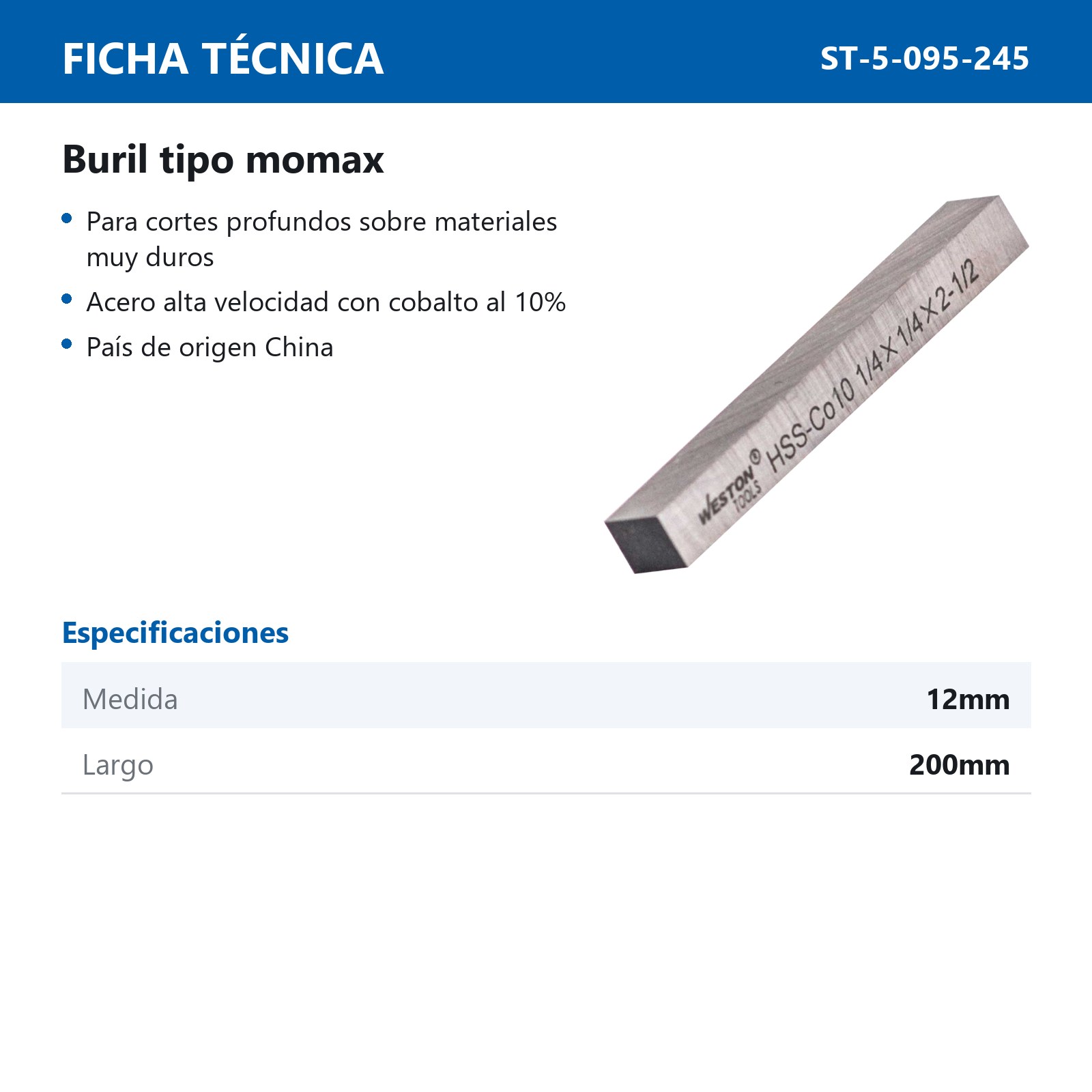 BURIL D/COBALTO Co10 12 X 200MM TIPO M - Imagen 2