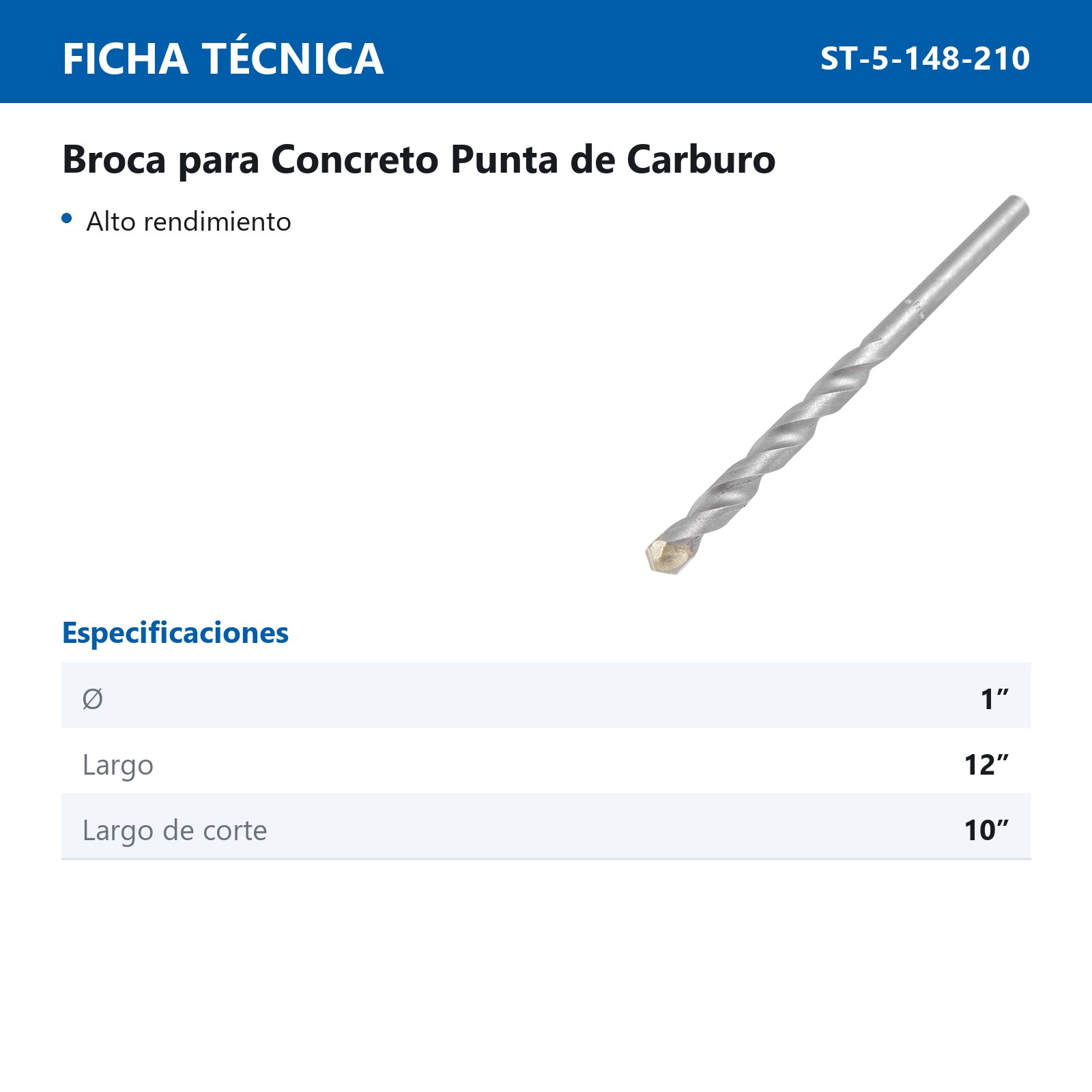 BROCA WP CONCRETO 1" X 12" (Precio x pieza - Empaque c/3 pzas) - Imagen 4