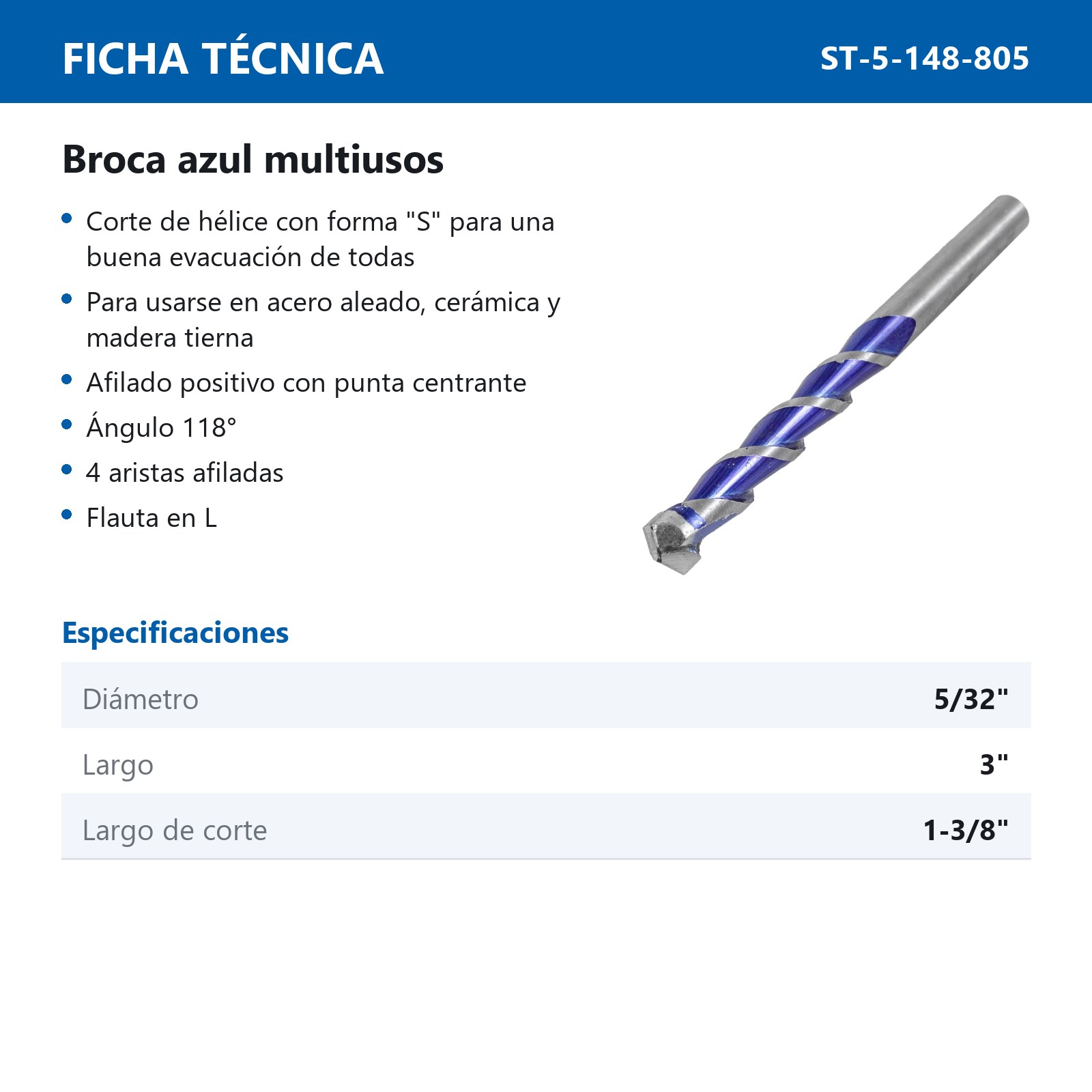 BROCA WP AZUL MULTIUSOS 5/32" - Imagen 2